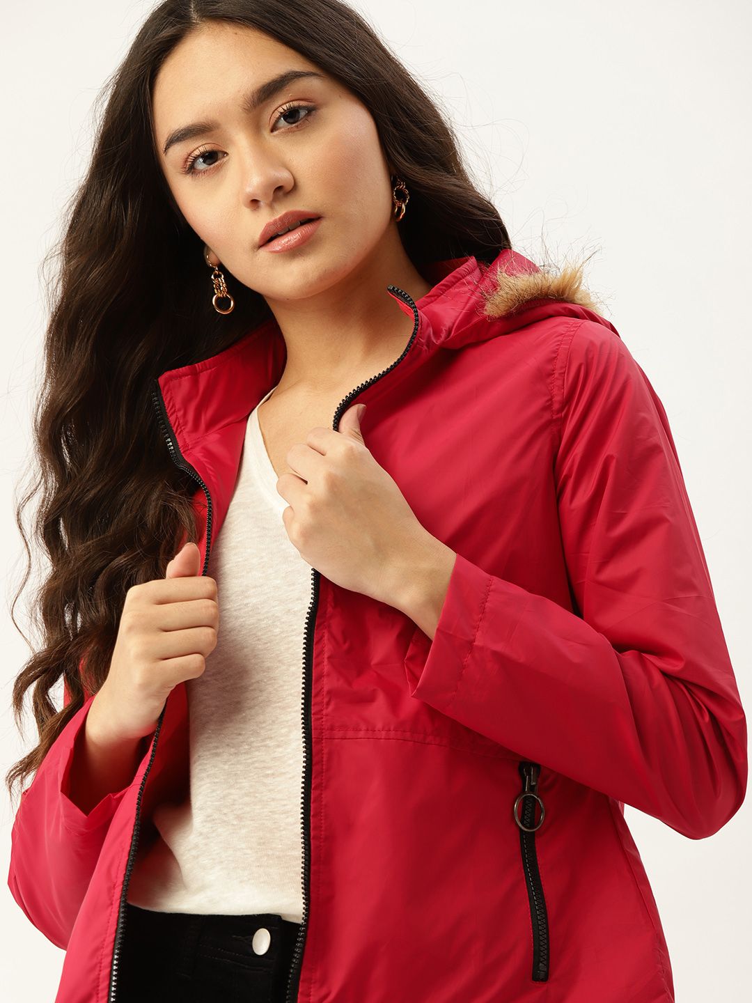 DressBerry Women Gorgeous Red Solid Parka Jacket Price in India