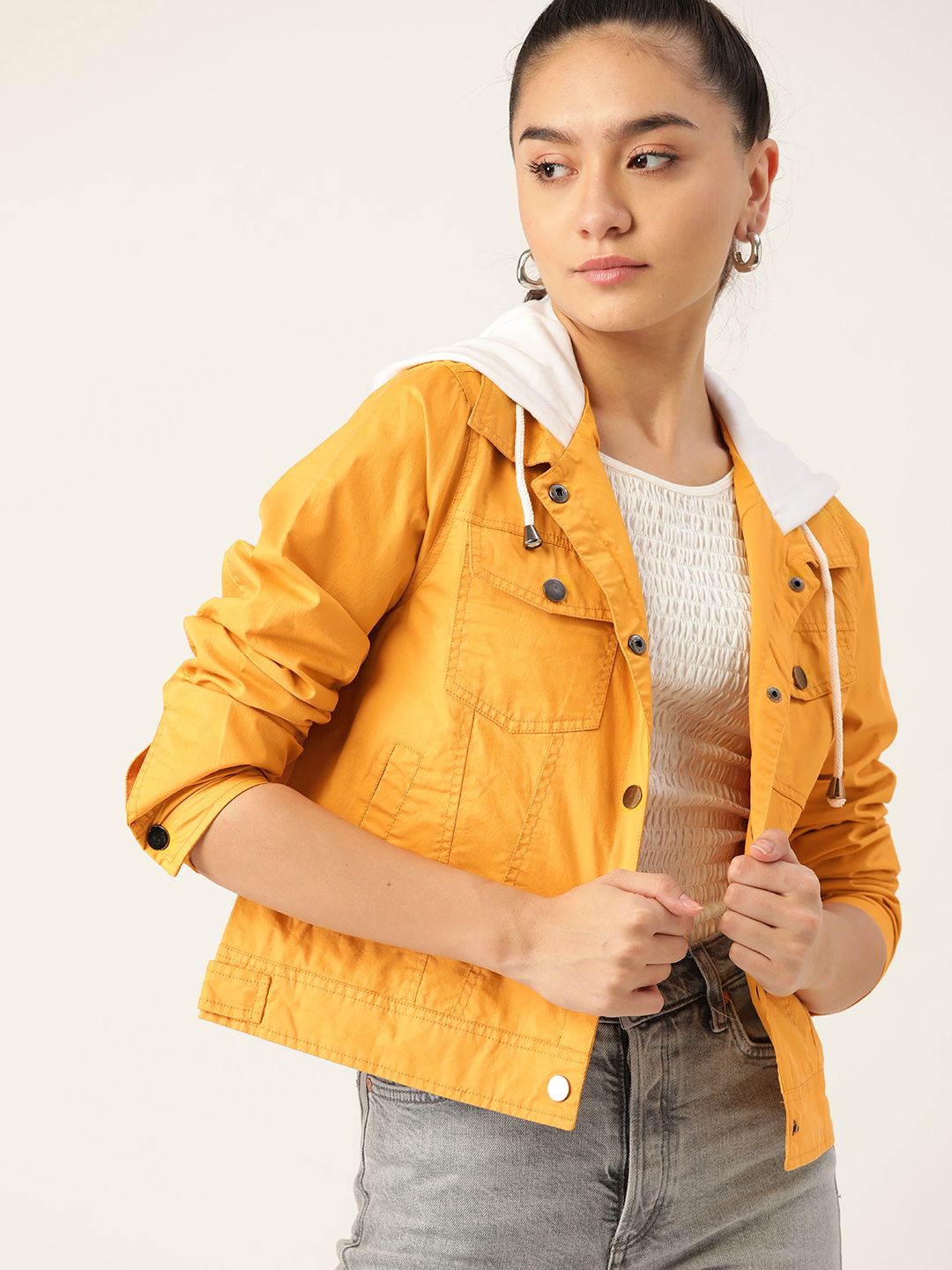 DressBerry Women Mustard Yellow Pure Cotton Tailored Jacket Price in India