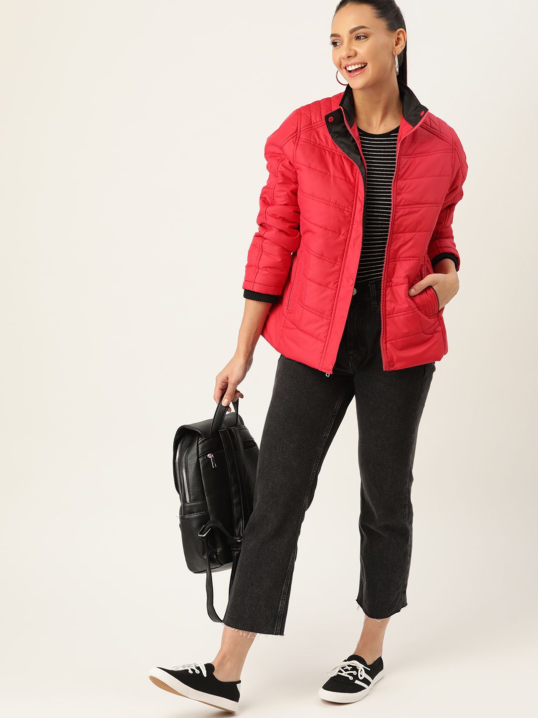DressBerry Women Red Solid Padded Jacket Price in India