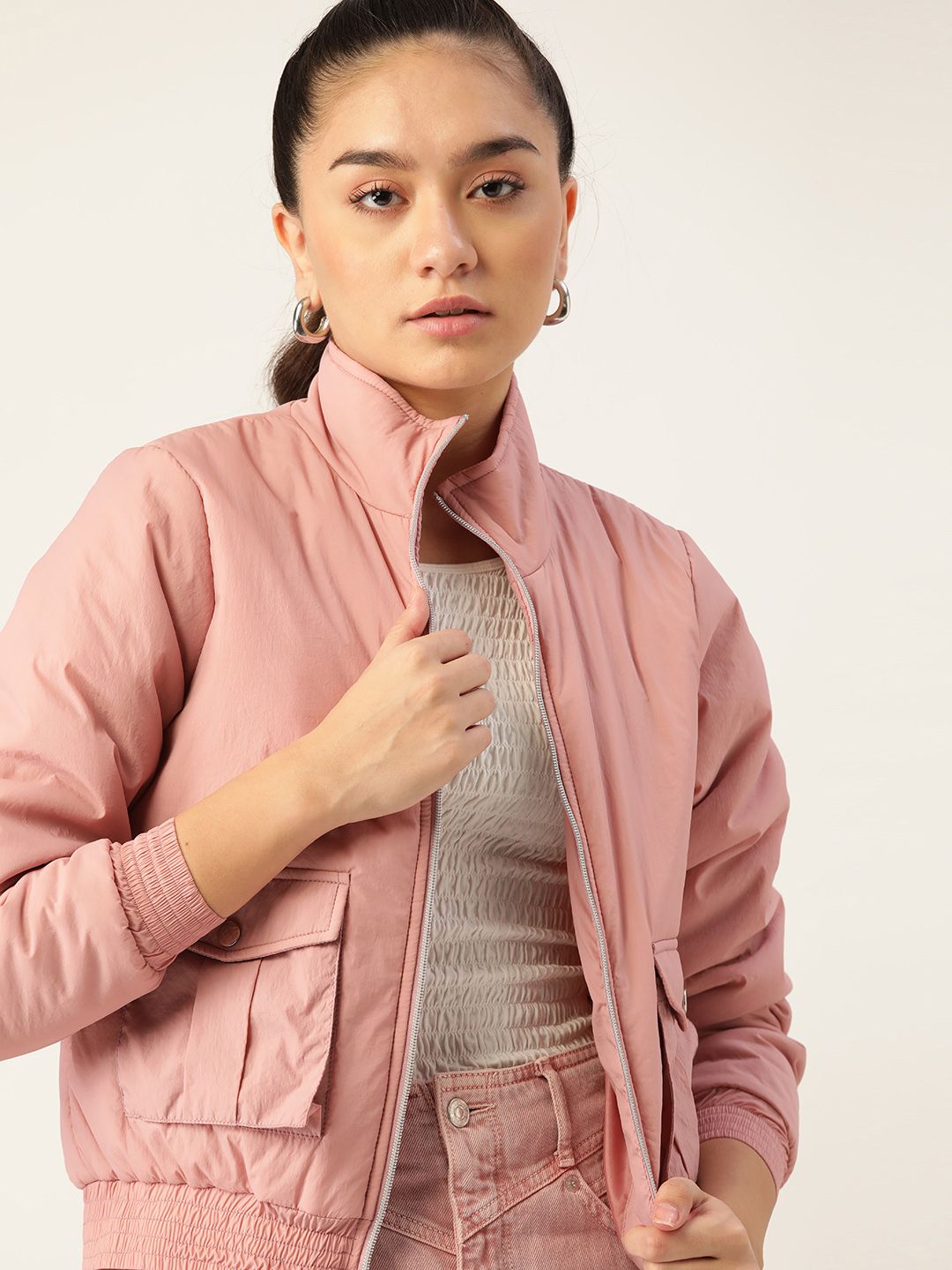 DressBerry Women Pink Bomber Jacket Price in India