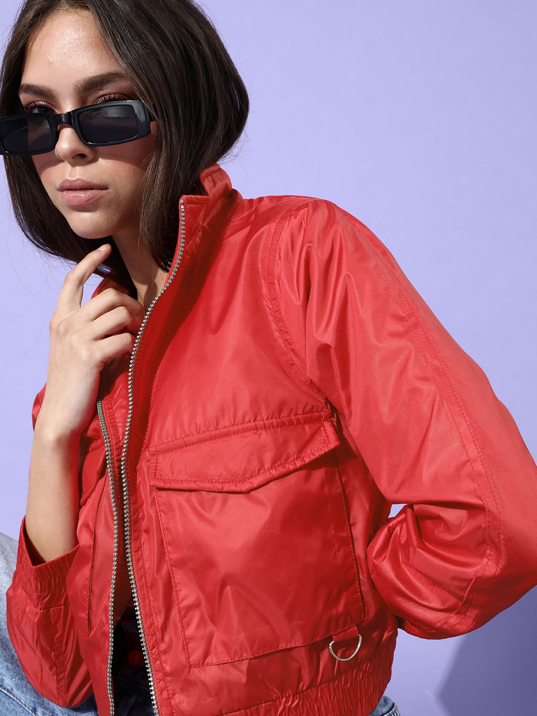 DressBerry Women Gorgeous Red Solid Bomber Jacket Price in India