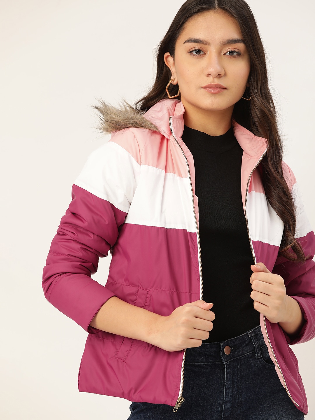 DressBerry Women Pink Colourblocked Parka Jacket Price in India