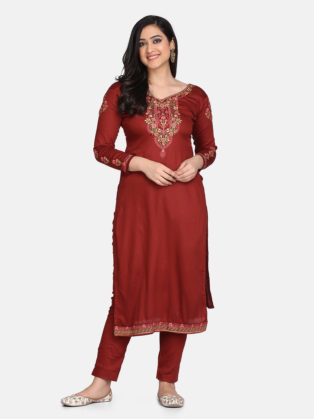 Shaily Maroon Pure Cotton Unstitched Dress Material Price in India
