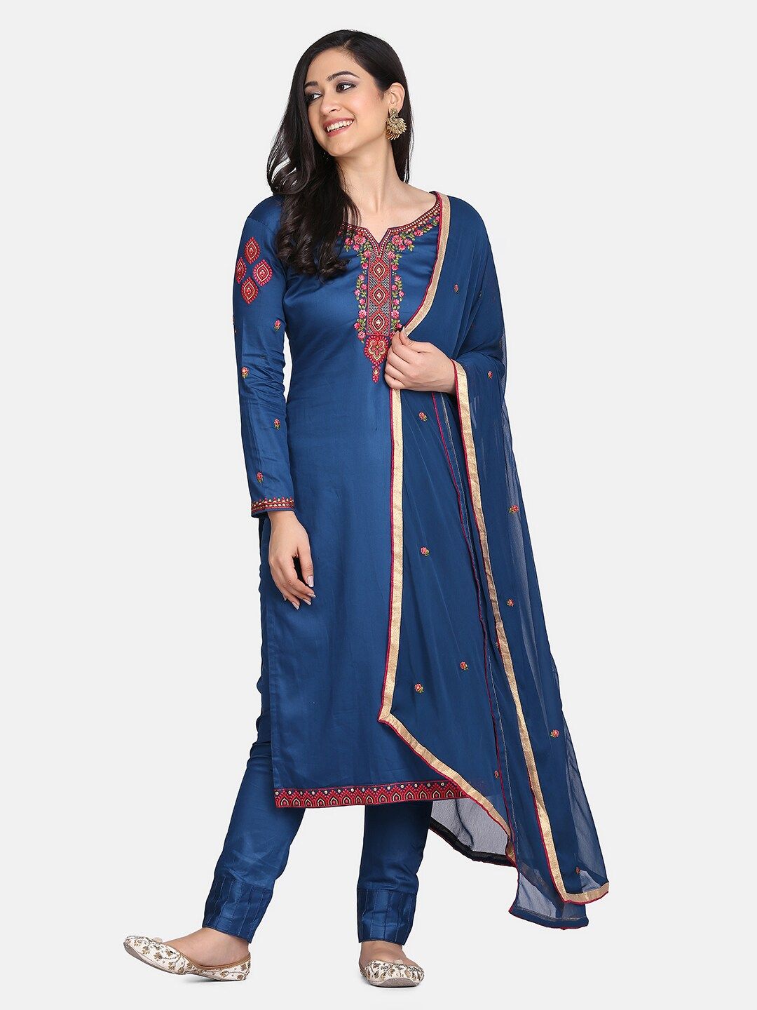 Shaily Blue Pure Cotton Unstitched Dress Material Price in India
