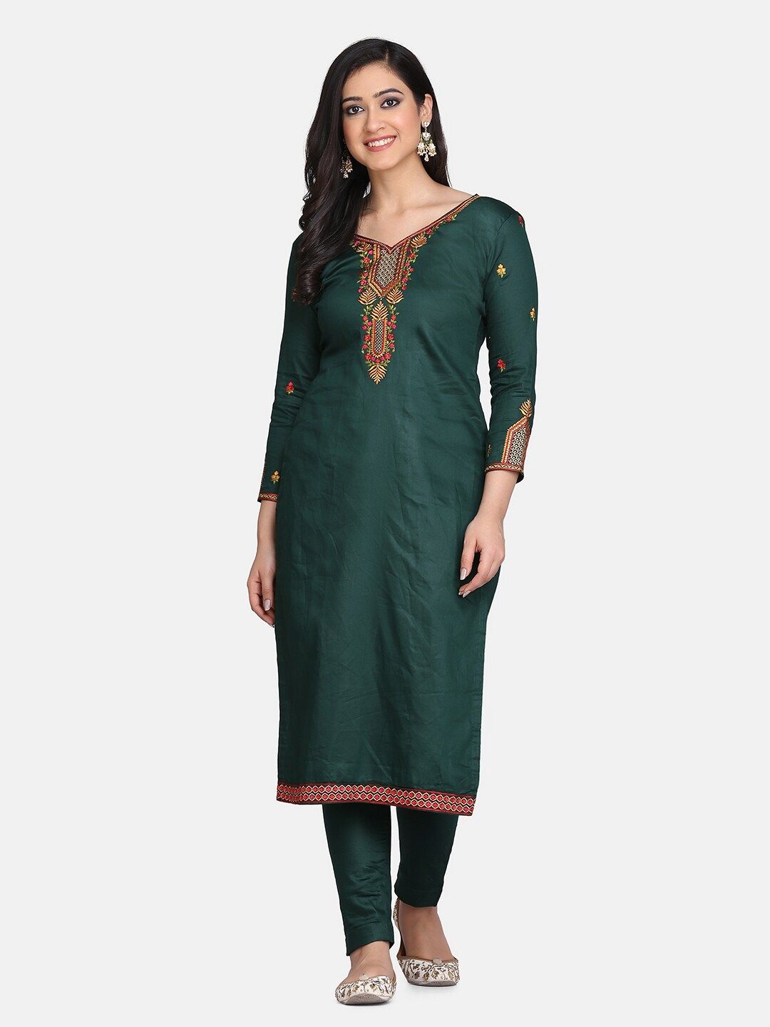 Shaily Green Pure Cotton Unstitched Dress Material Price in India