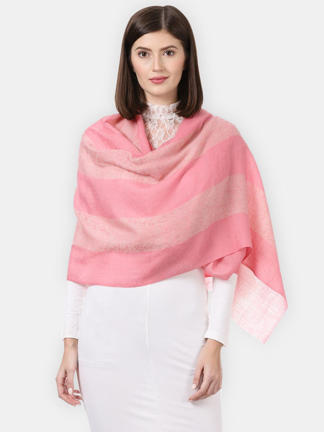 Pashtush Women Pink & Purple Woven Design Woollen Stole Price in India