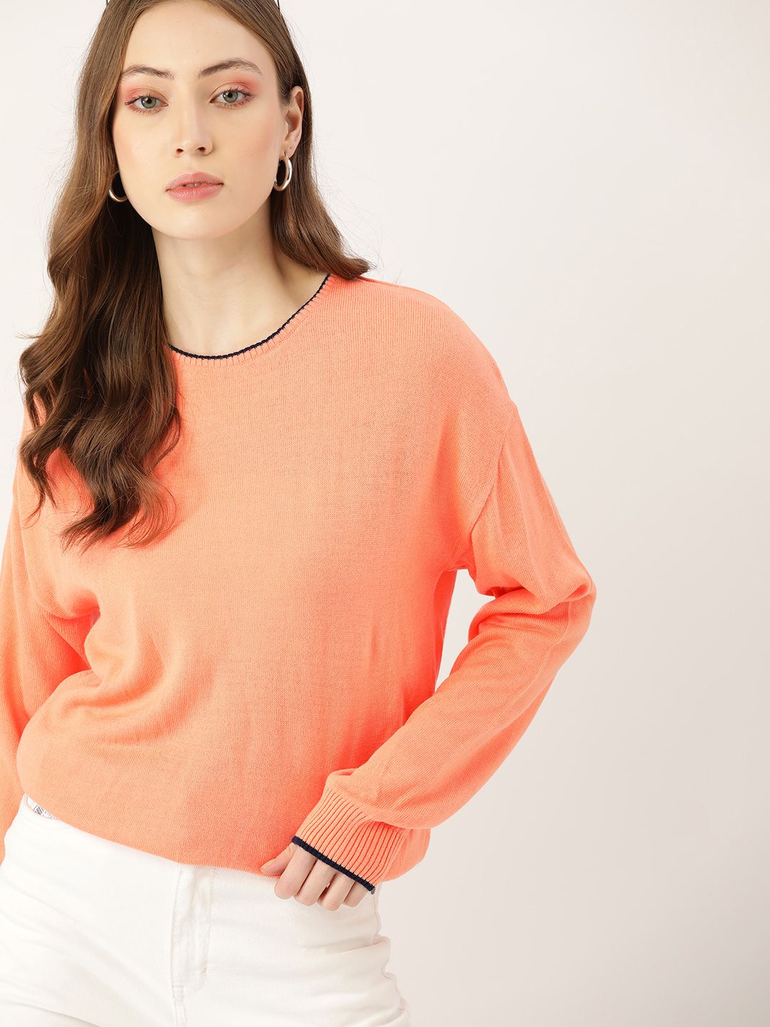 DressBerry Women Peach-Coloured Solid Pullover Price in India