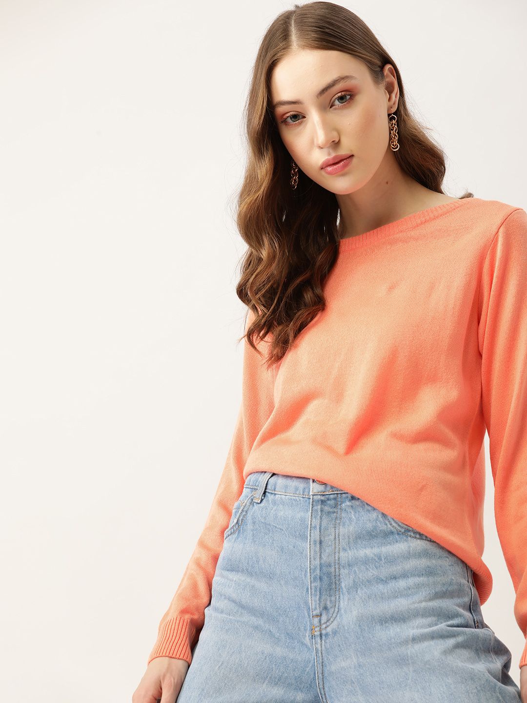 DressBerry Women Orange Solid Pullover Price in India