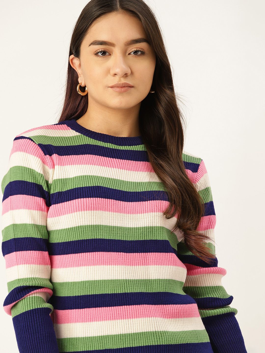 DressBerry Women Multicoloured Striped Pullover Price in India