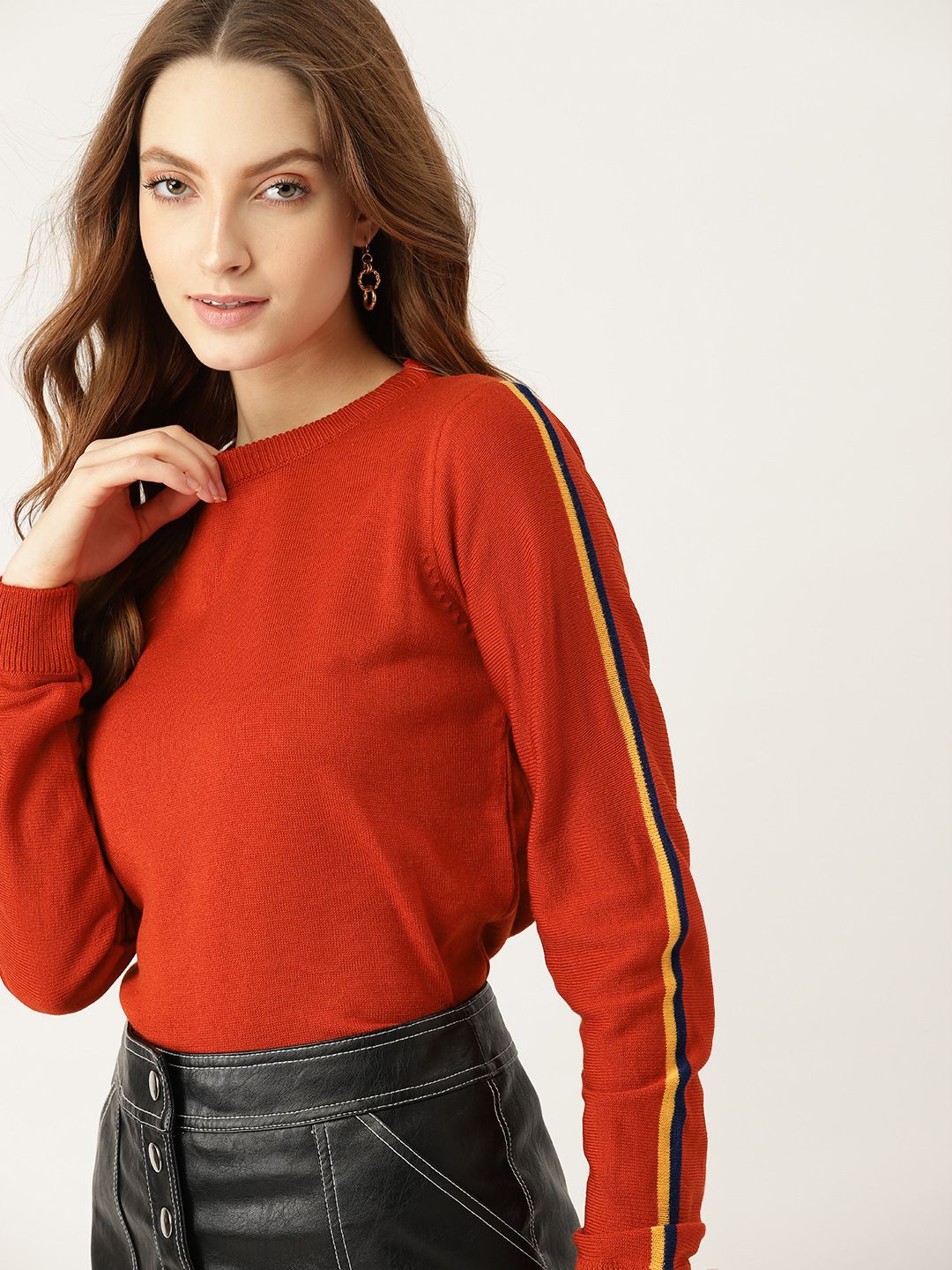 DressBerry Women Rust Orange Solid Pullover Price in India