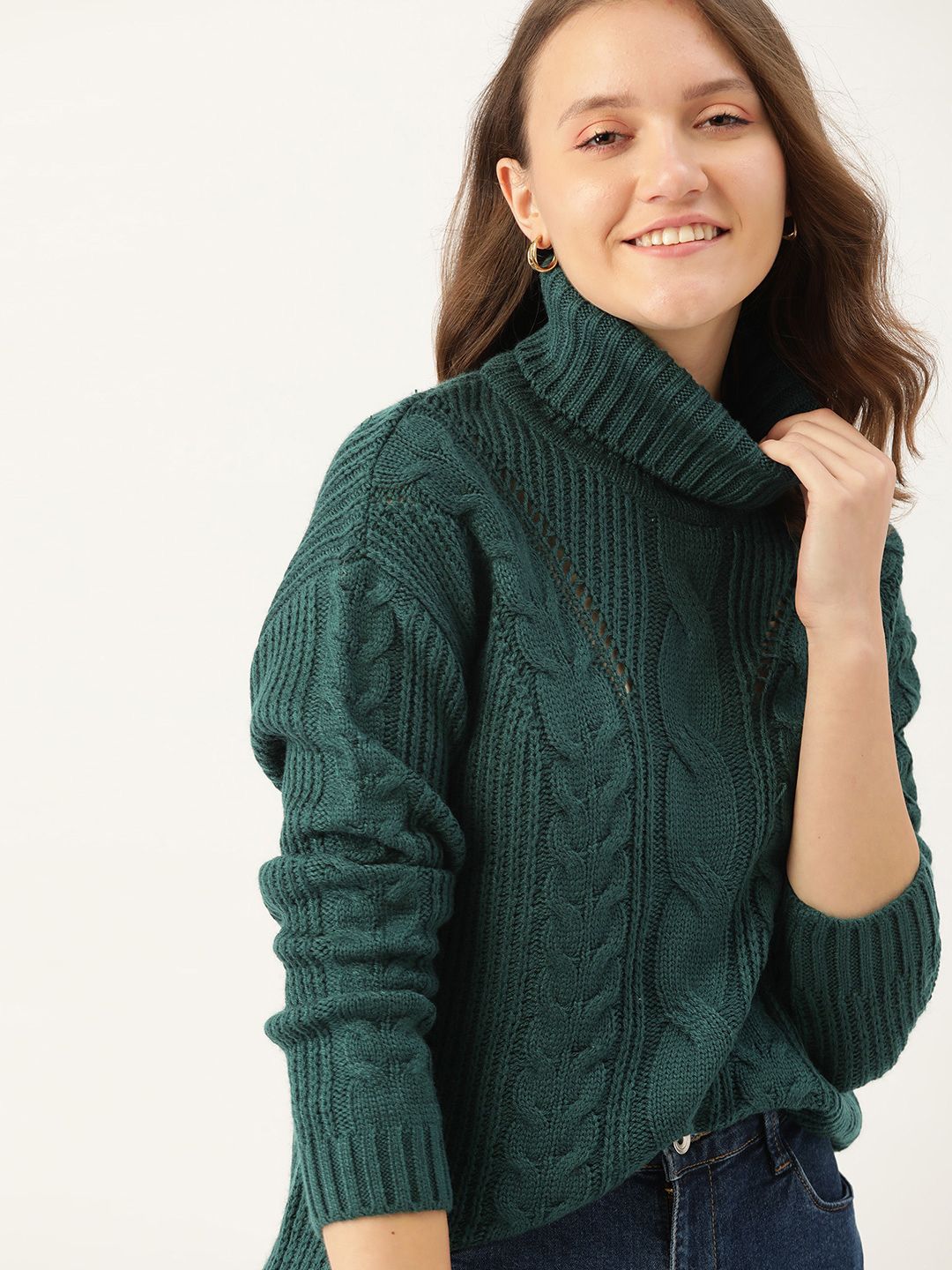 DressBerry Women Green Cable Knit Pullover Price in India