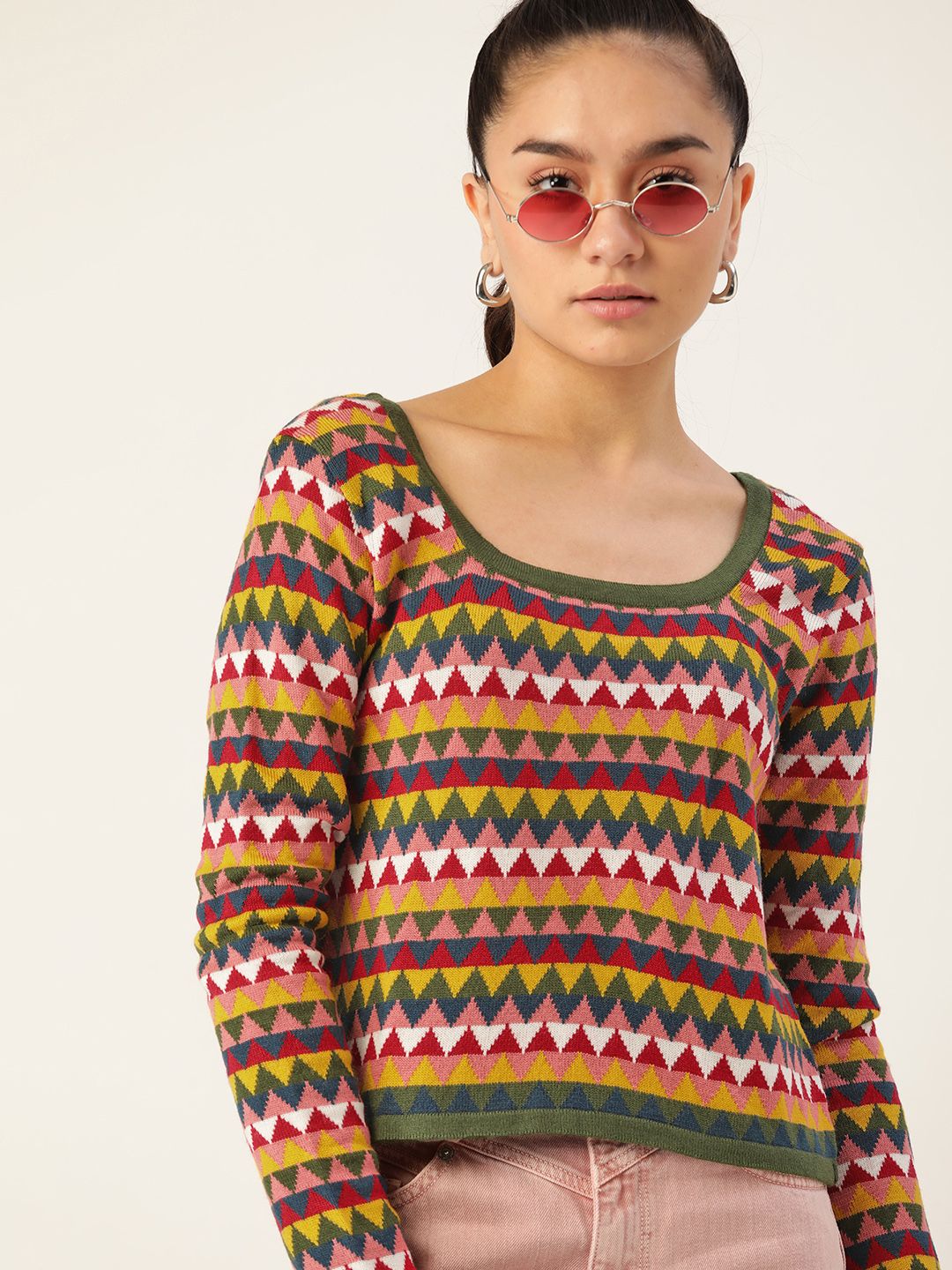 DressBerry Women Yellow & Green Printed Pullover Price in India