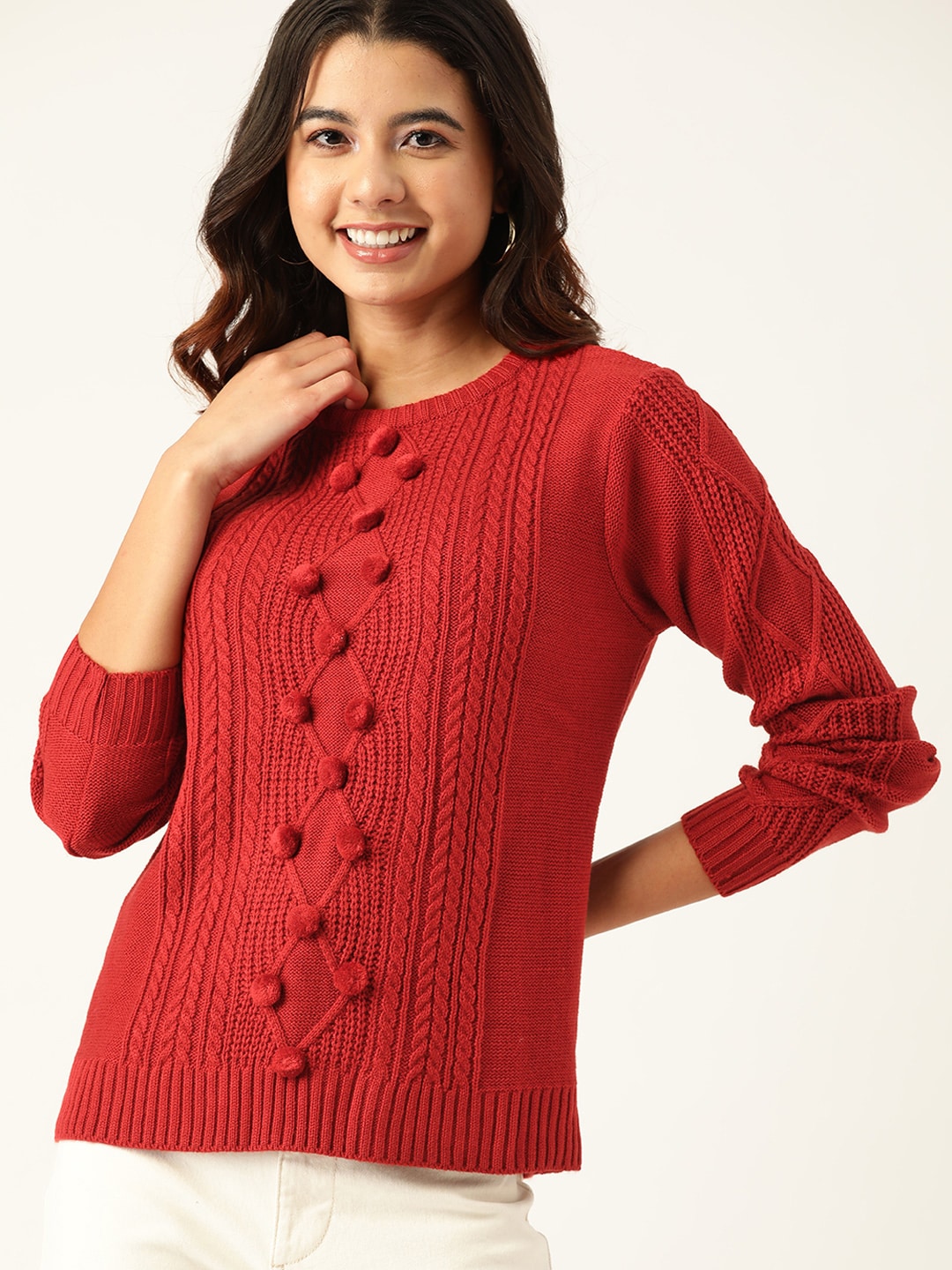 DressBerry Women Red Striped Pullover Sweater Price in India