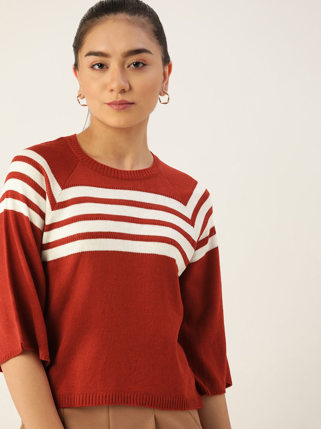 DressBerry Women Red & White Striped Pullover Price in India