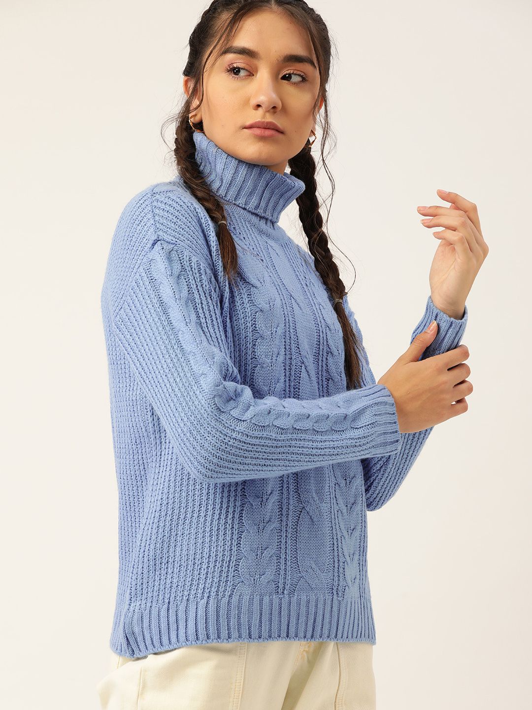 DressBerry Women Blue Open knit Pullover