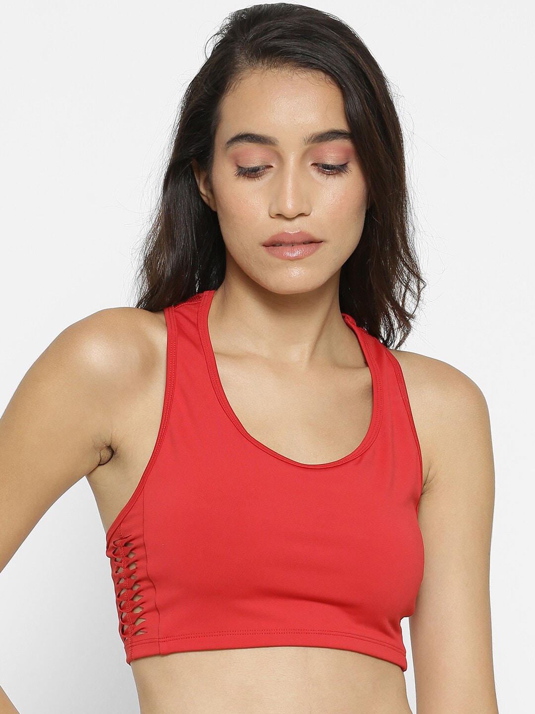 FOREVER 21 Red Solid Non-Wired Non Padded Workout Bra Price in India