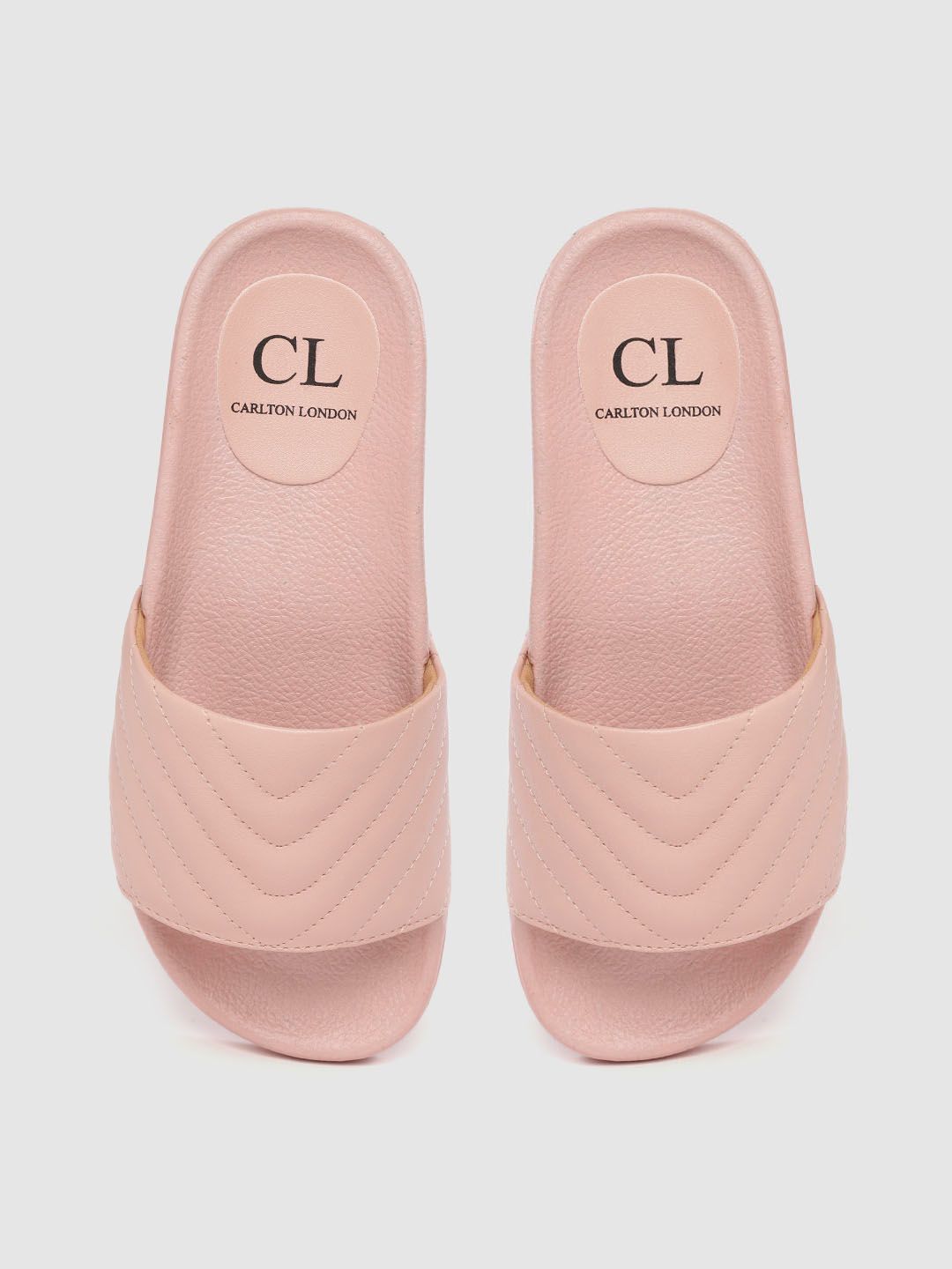 Carlton London Women Peach-Coloured Quilted Sliders Price in India