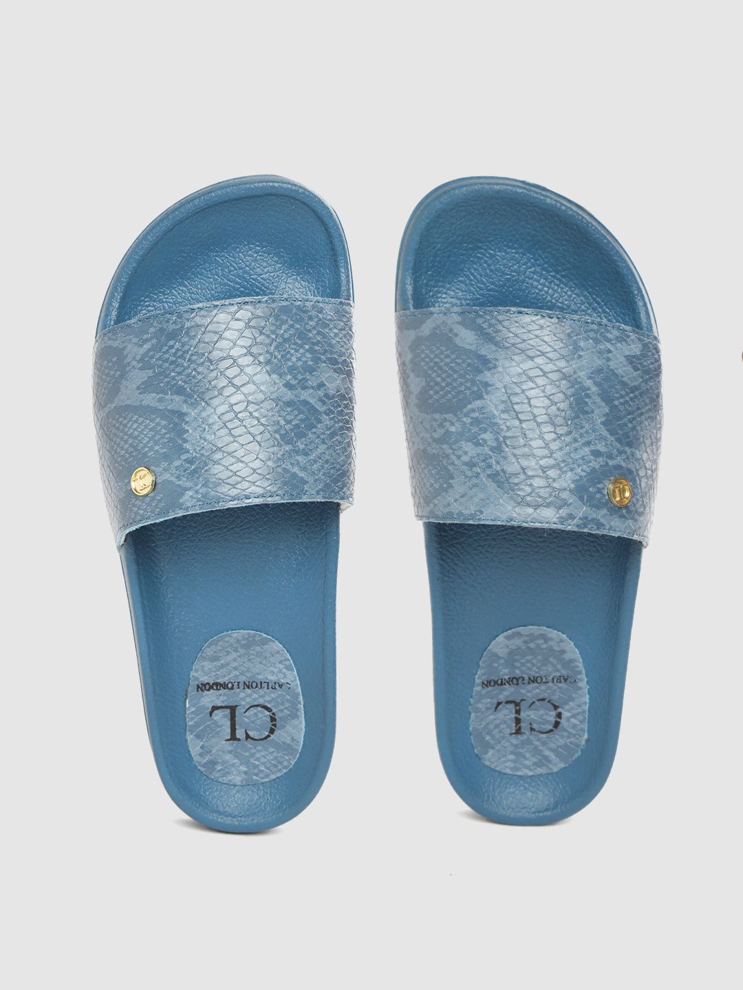 Carlton London Women Blue Snakeskin Print Sliders Price in India