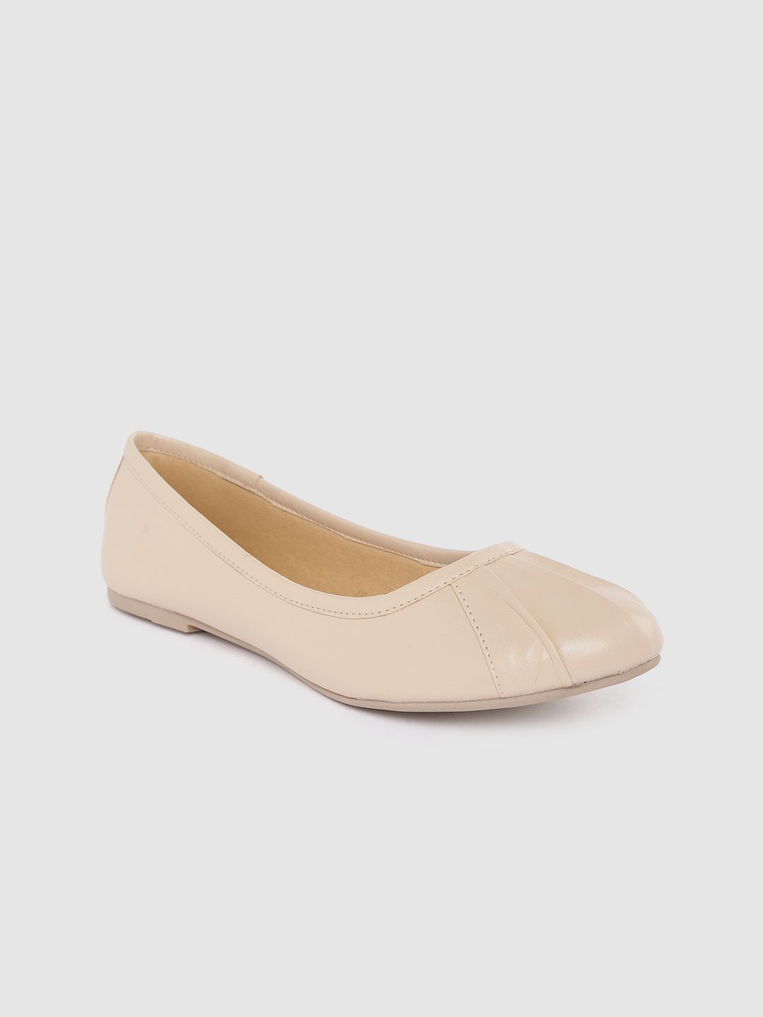 Carlton London Women Beige Ballerinas with Pleated Design