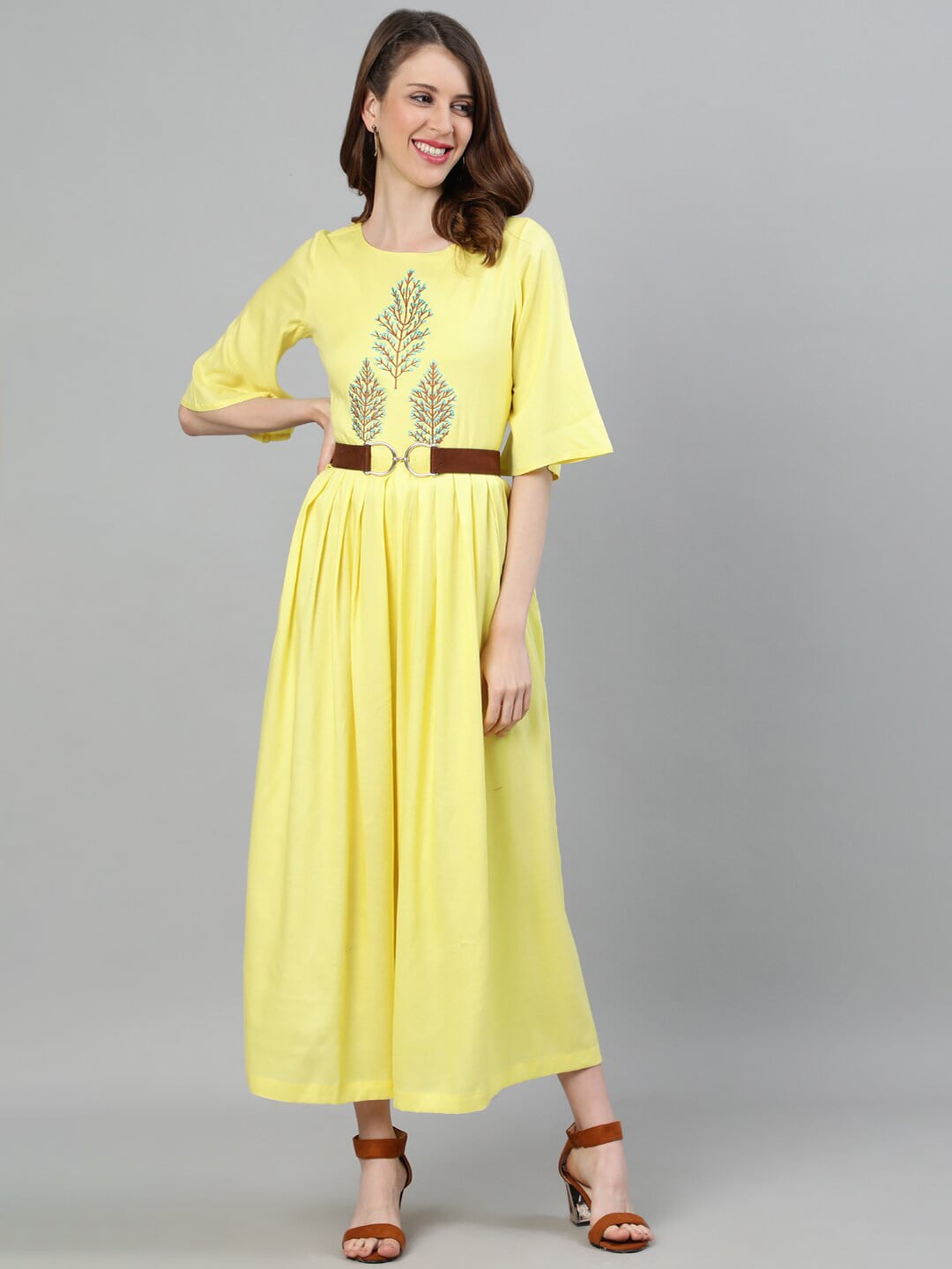 Jaipur Kurti Women Yellow & Sea Green Solid Culotte Jumpsuit Price in India