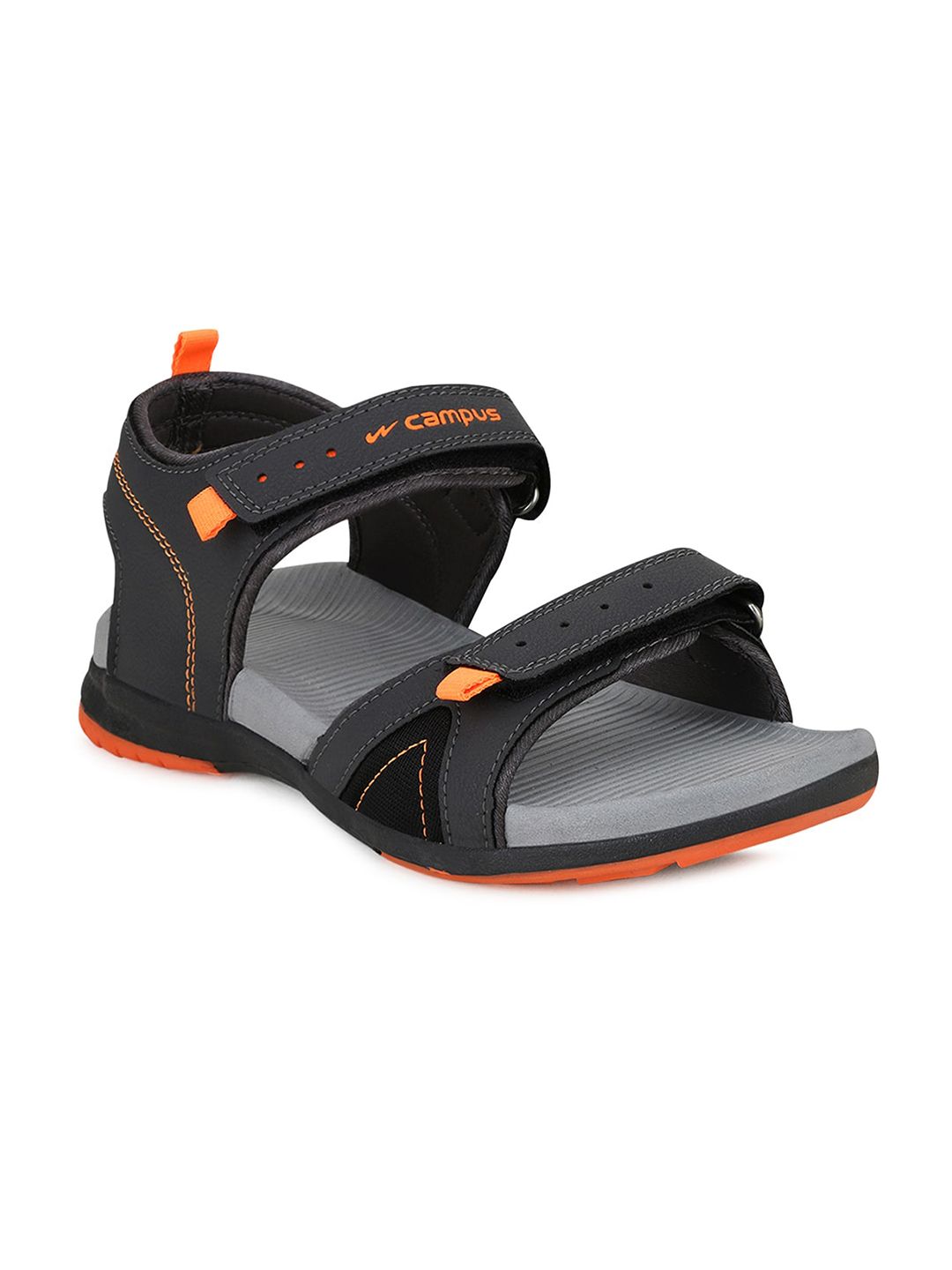 Campus Men Grey & Orange Sports Sandals