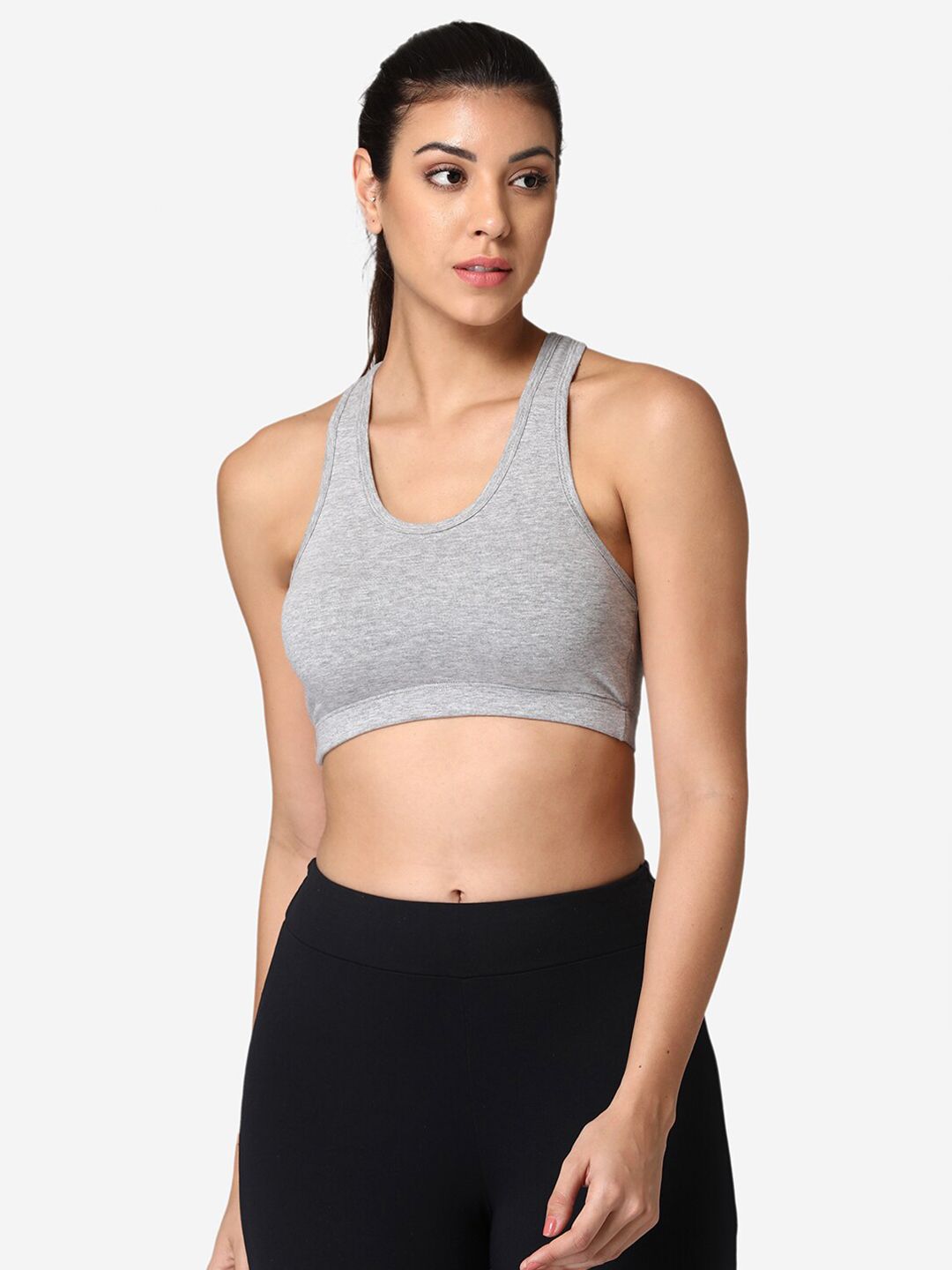 ABELINO Grey Solid Non-Wired Non Padded Workout Bra Price in India