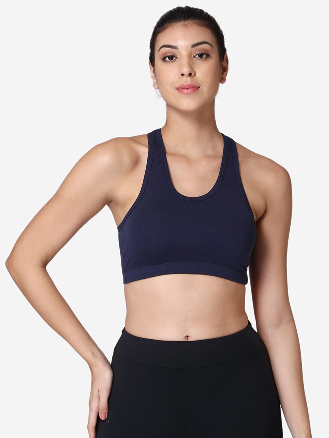 ABELINO Navy Blue Solid Non-Wired Non Padded Workout Bra ZYMBRANAVY Price in India