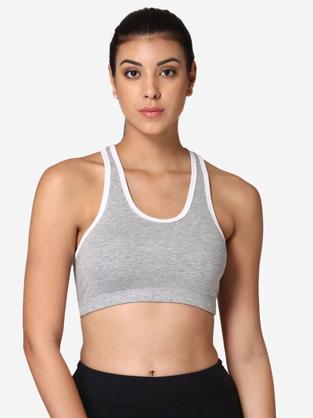 ABELINO Grey & White Solid Non-Wired Non Padded Workout Bra ZYMBRAGREYWHITE Price in India