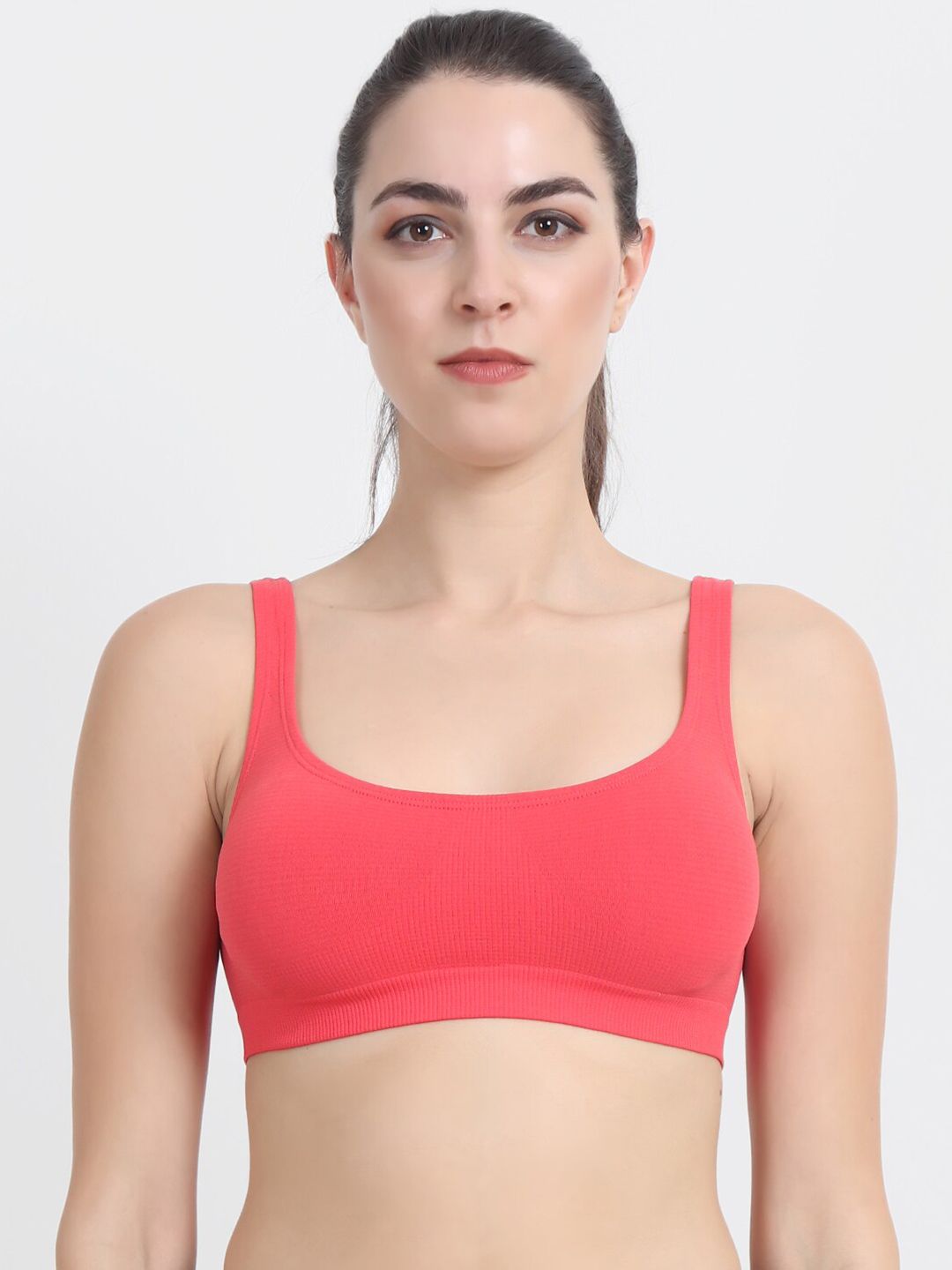 Beau Design Pink Solid Non-Wired Non Padded Workout Bra Price in India