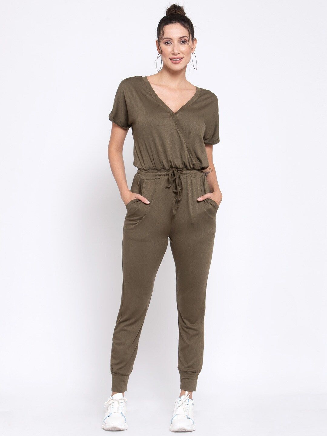iki chic Women Olive Green Solid Basic Jumpsuit Price in India