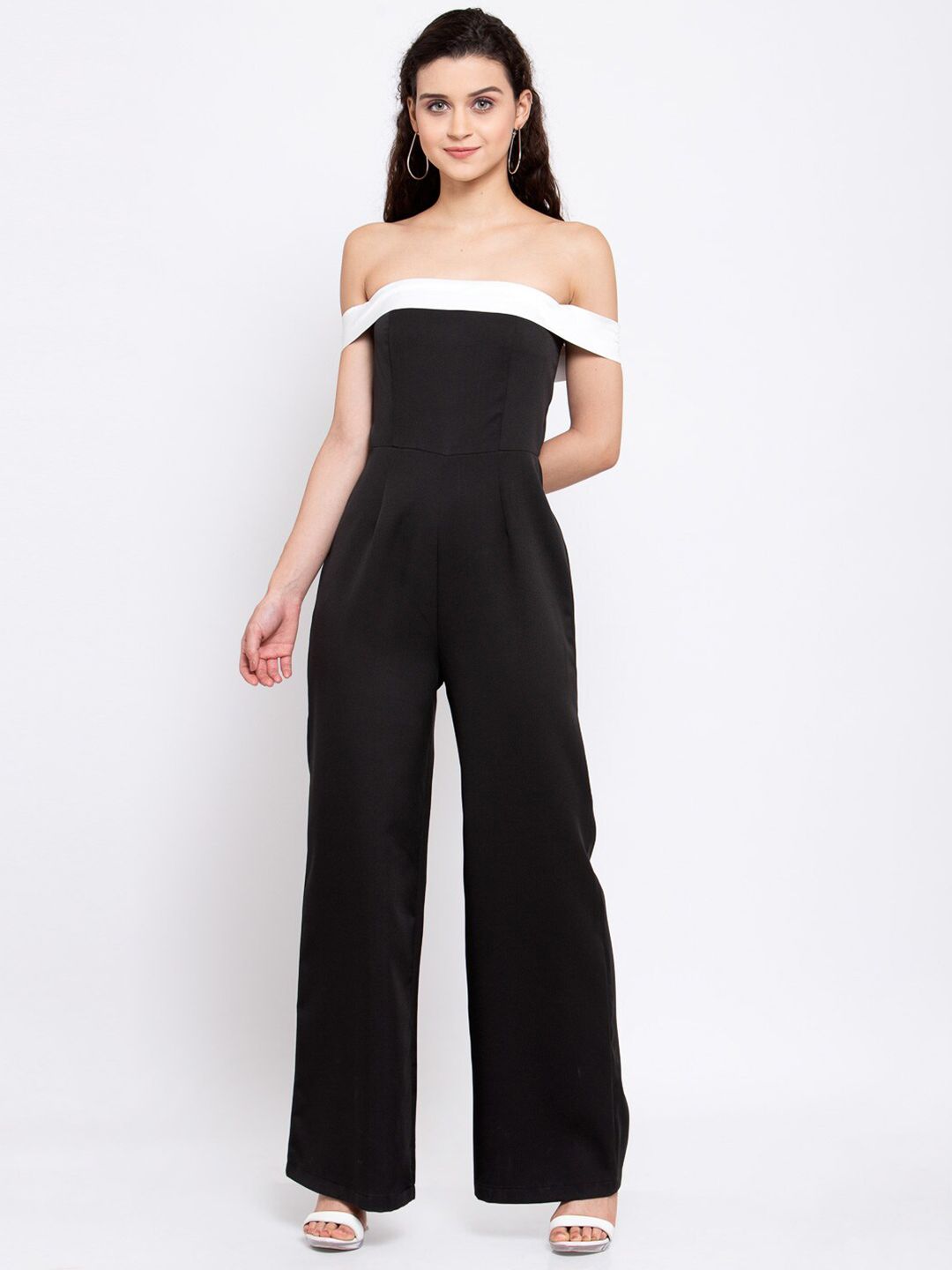 iki chic Women Black & White Solid Basic Jumpsuit Price in India