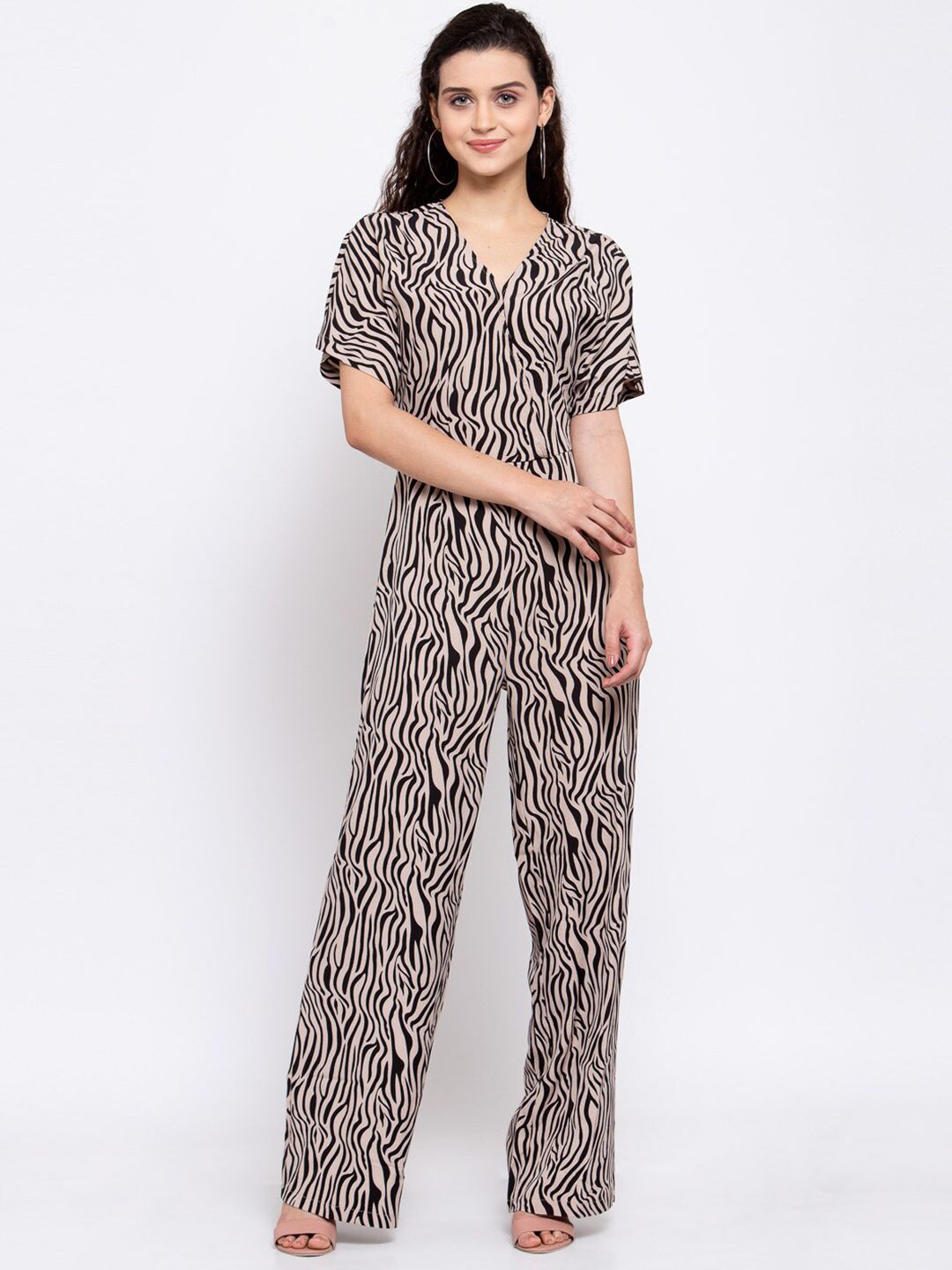 iki chic Women Brown & Black Printed Basic Jumpsuit