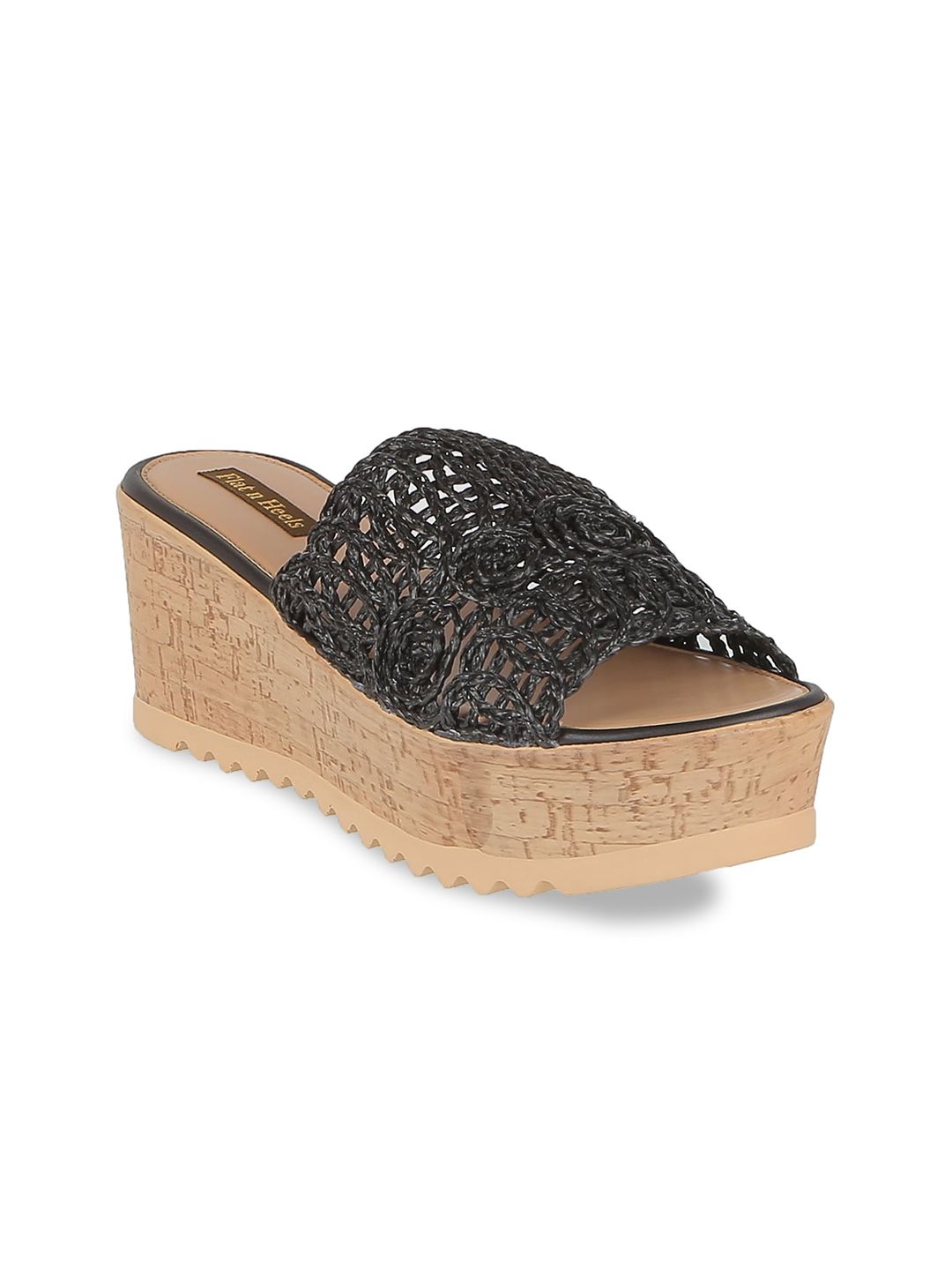 Flat n Heels Women Black Woven Design Heels Price in India