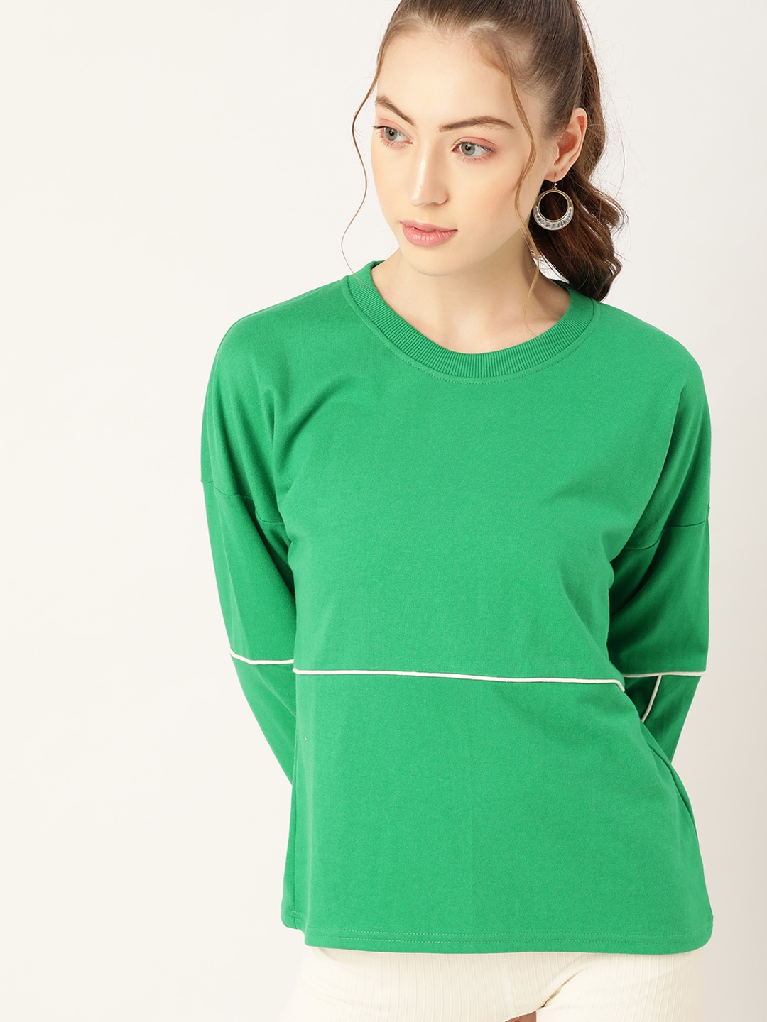 DressBerry Women Green Solid Sweatshirt Price in India