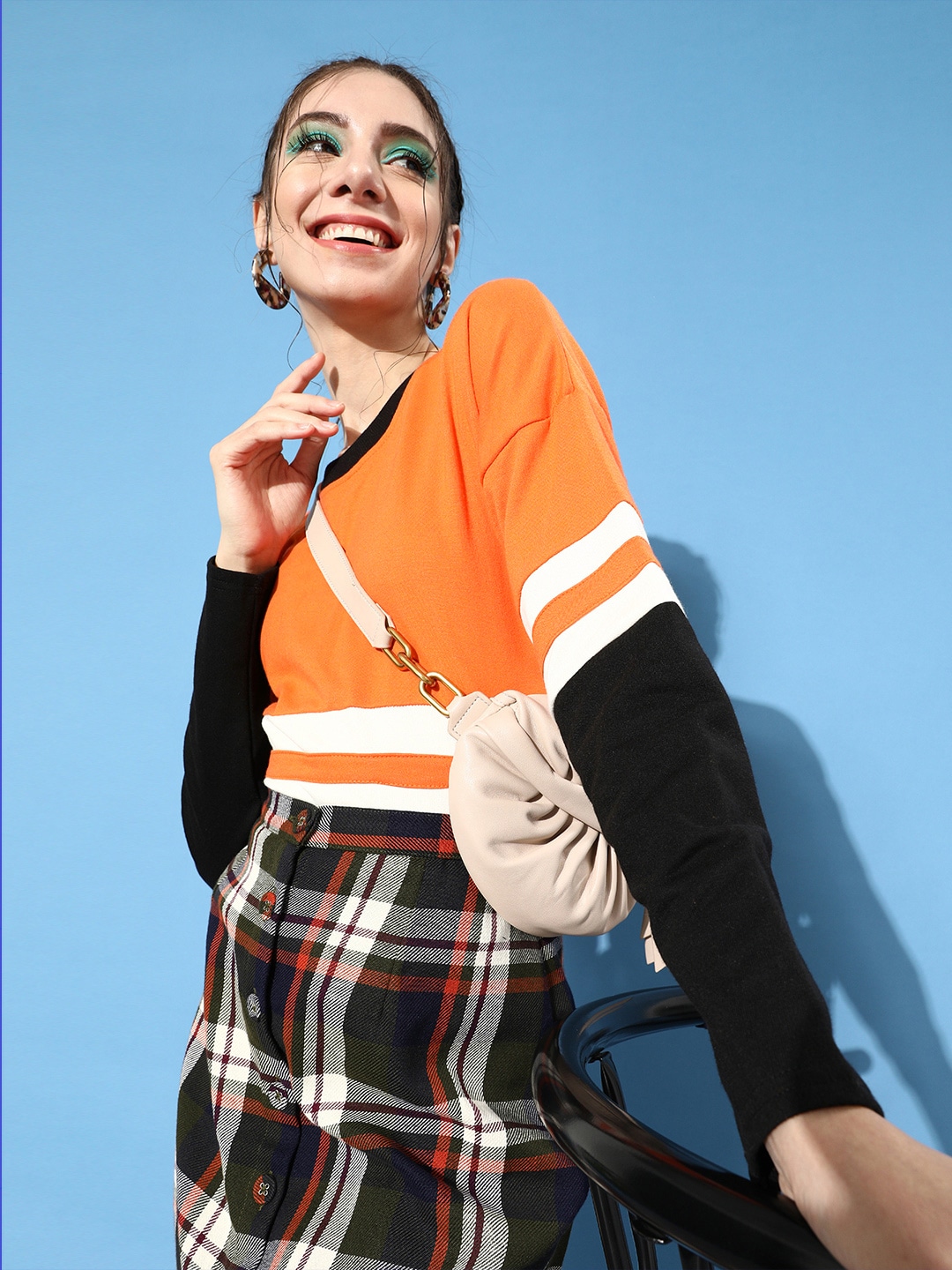 DressBerry Women Bright Orange Colourblocked Drop-Shoulder Sleeves Sweatshirt Price in India