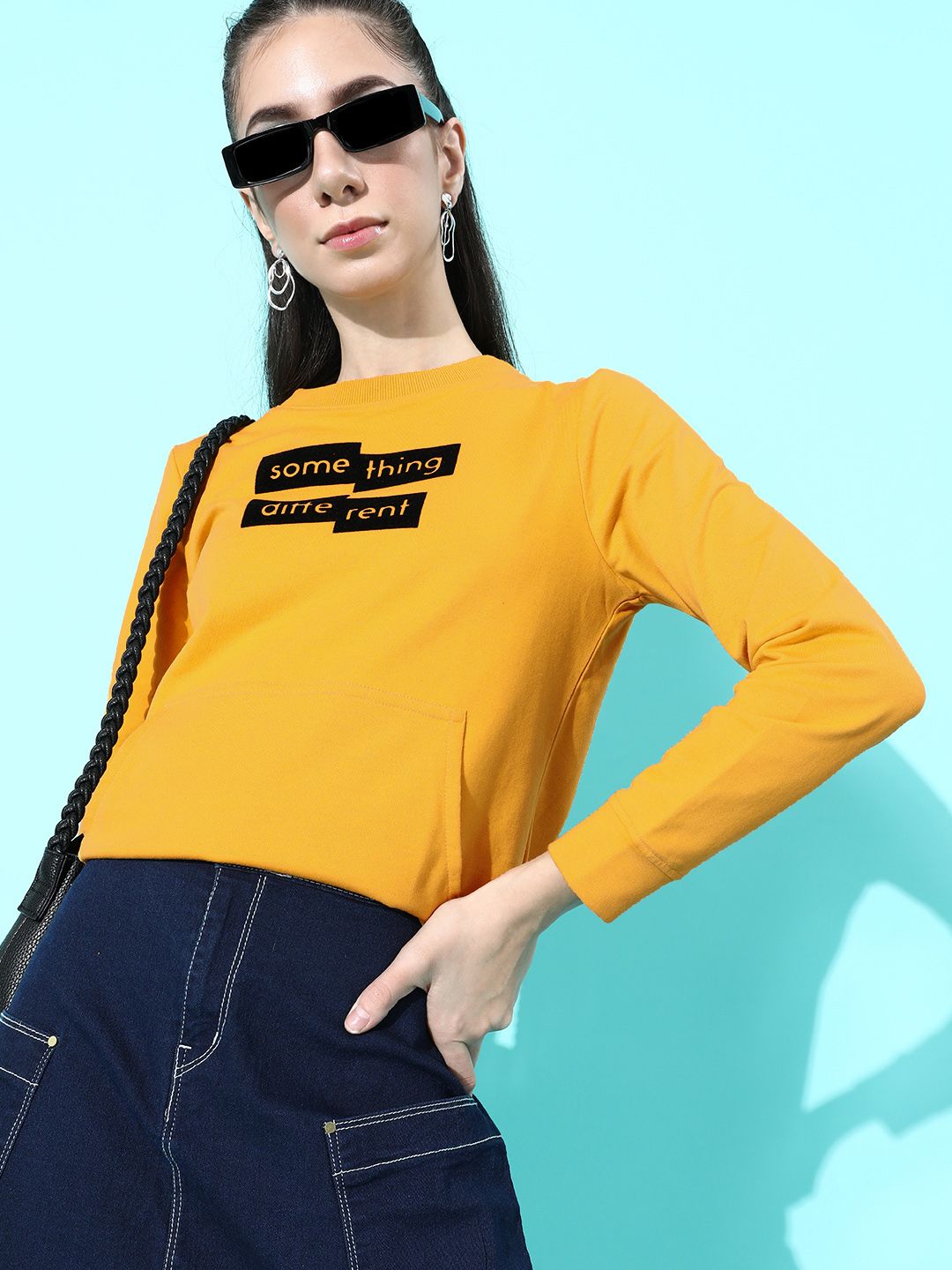 DressBerry Women Stylish Mustard Typography Quirky Outerwear Sweatshirt Price in India