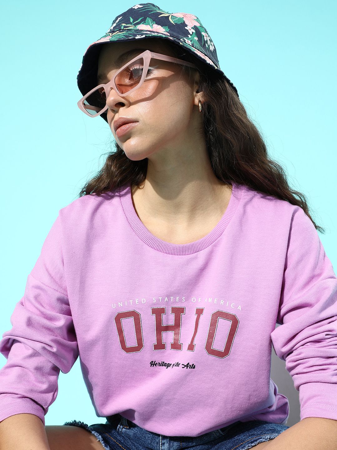 DressBerry Women Charming Lavender Typography Drop-Shoulder Sleeves Sweatshirt Price in India