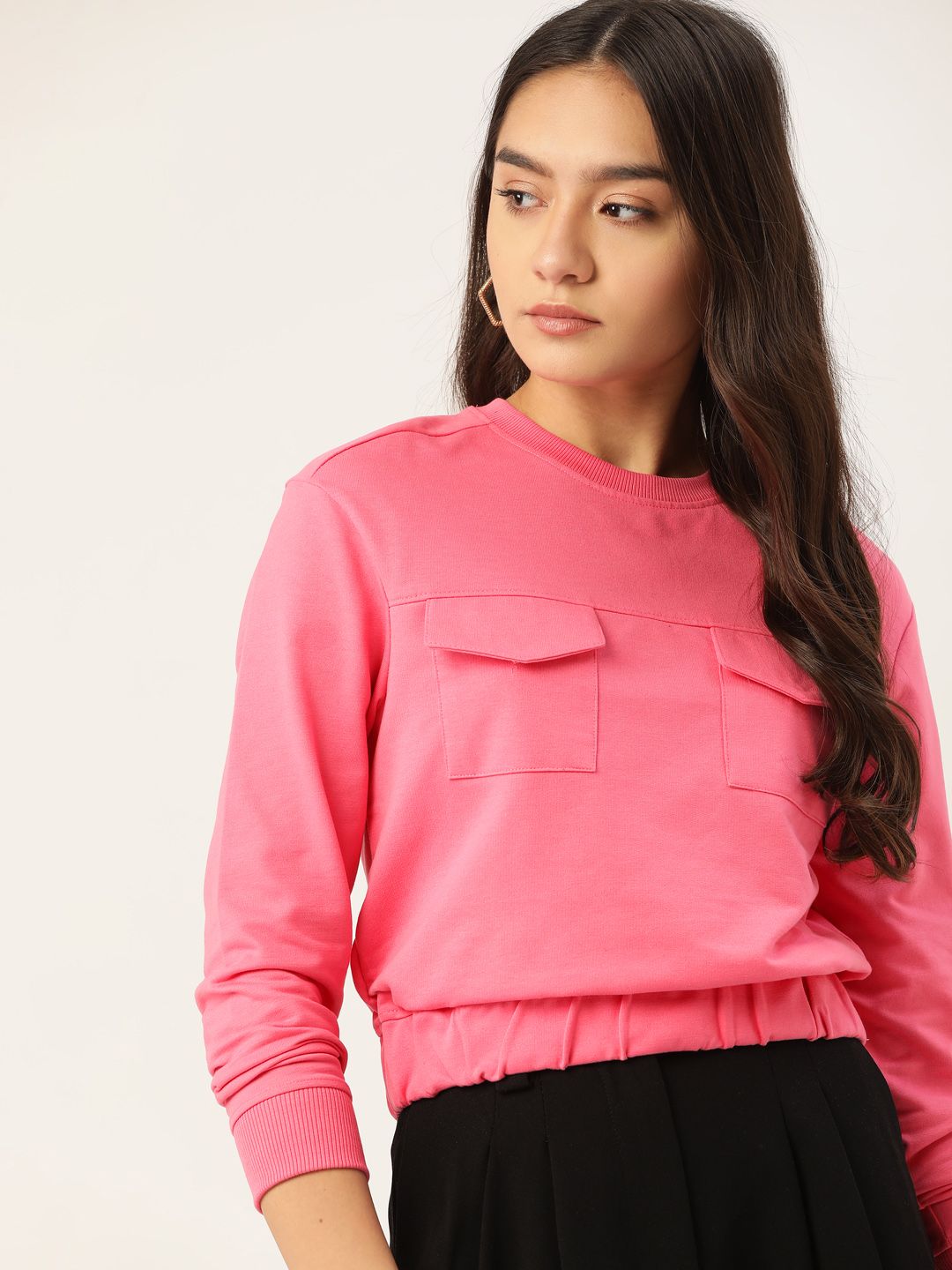 DressBerry Women Pink Solid Sweatshirt Price in India