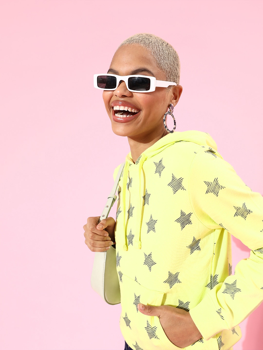 DressBerry Women Stunning Fluorescent Green Conversational Quirky Outerwear Sweatshirt Price in India