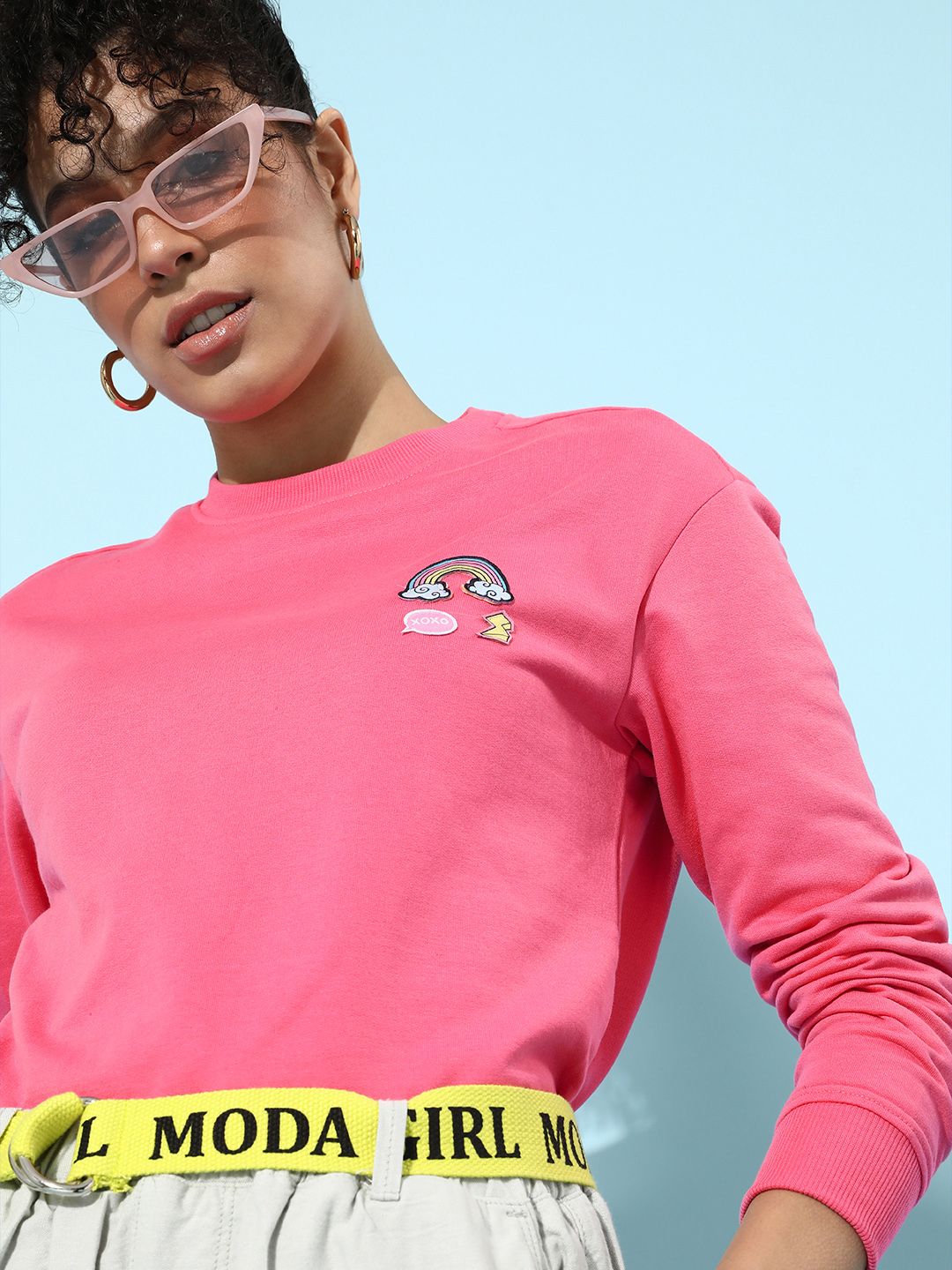 DressBerry Women Pretty Pink Solid Quirky Outerwear Sweatshirt Price in India