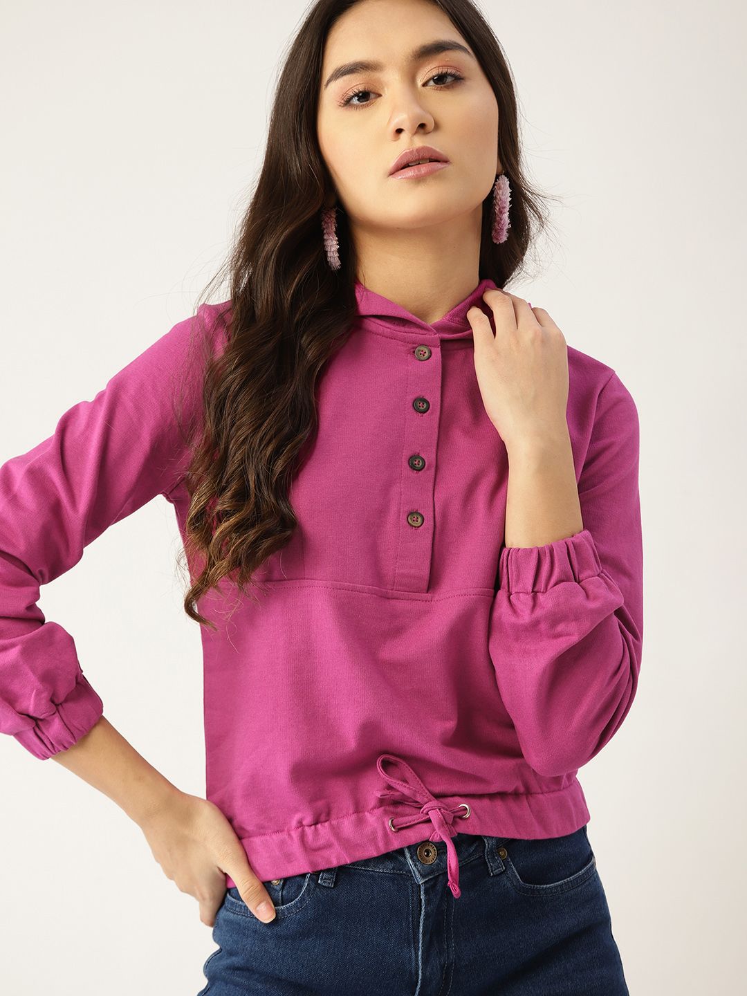 DressBerry Women Pink Hooded Sweatshirt Price in India