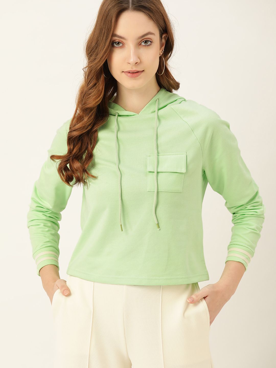 DressBerry Women Green Hooded Sweatshirt Price in India