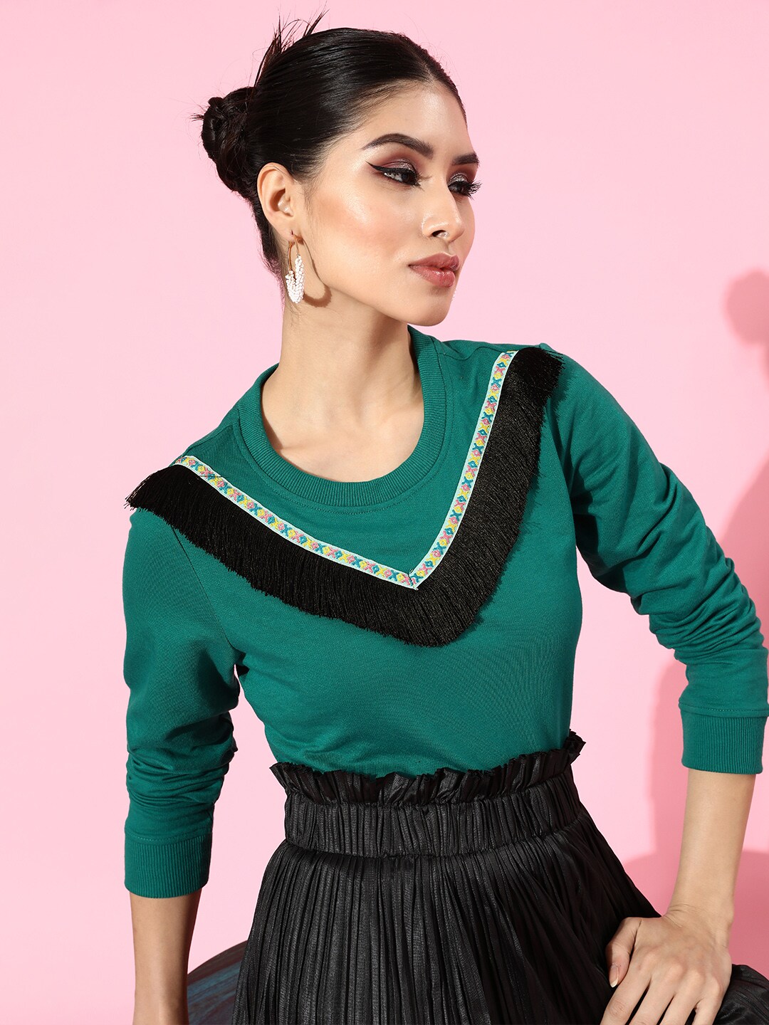DressBerry Women Gorgeous Green Solid Quirky Outerwear Sweatshirt Price in India