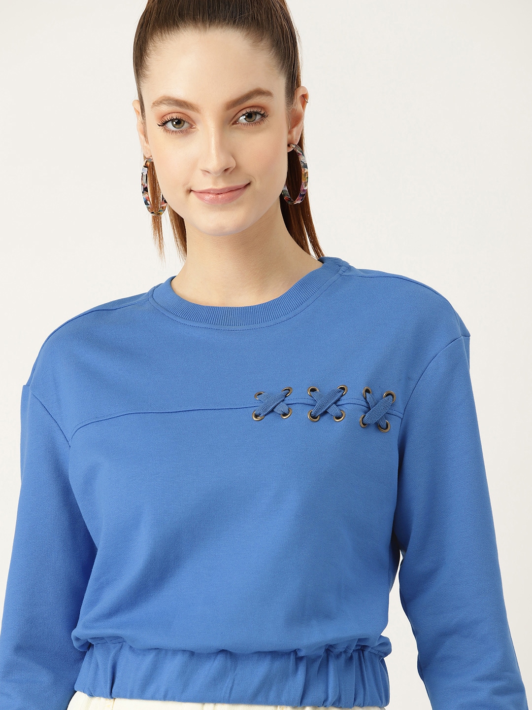 DressBerry Women Blue Solid Sweatshirt Price in India