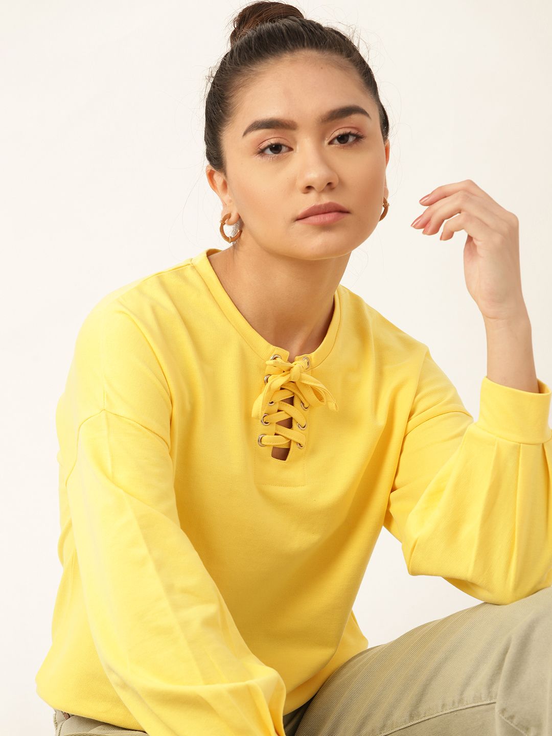 DressBerry Women Yellow Sweatshirt Price in India