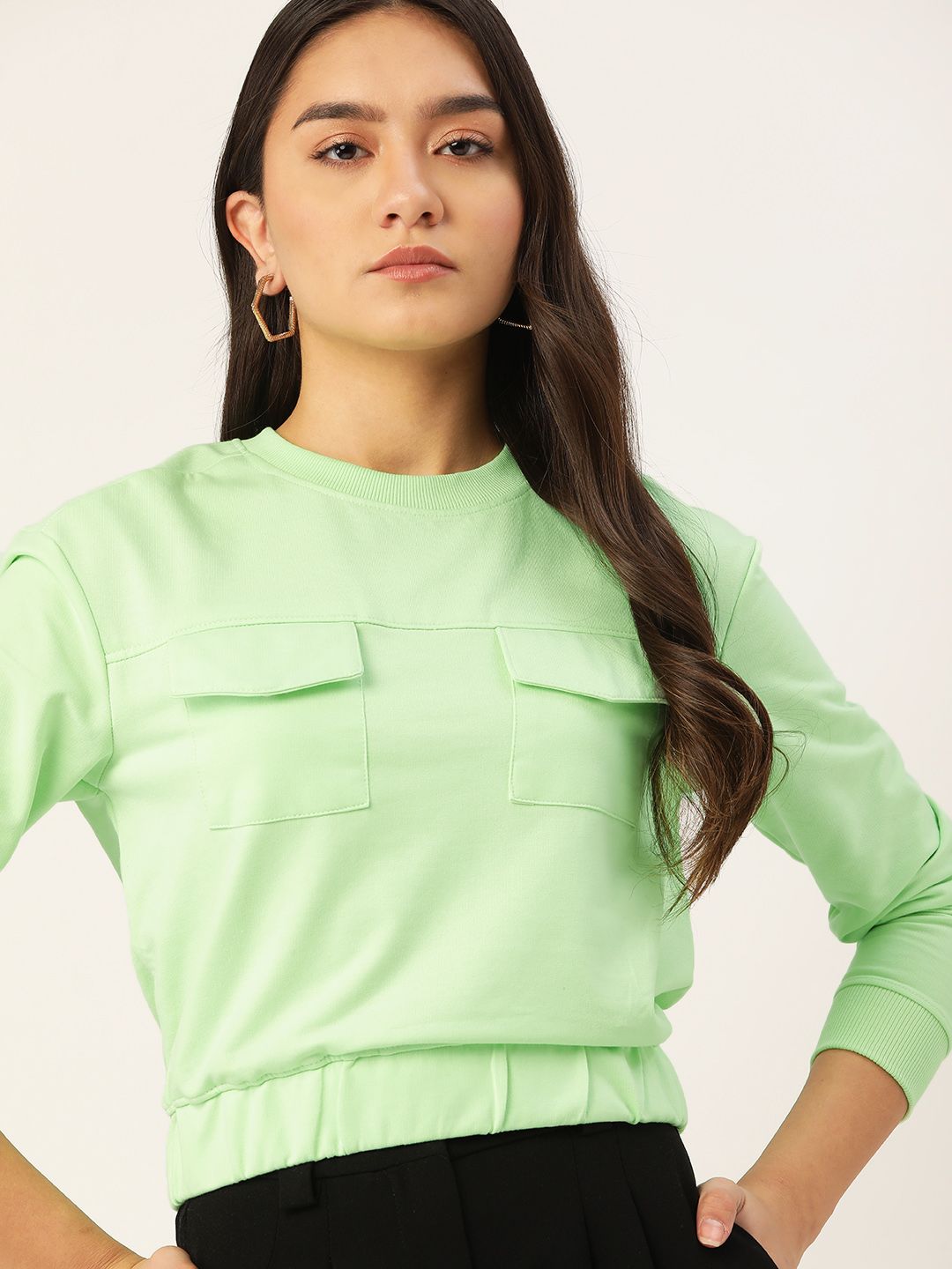 DressBerry Women Fluorescent Green Sweatshirt Price in India