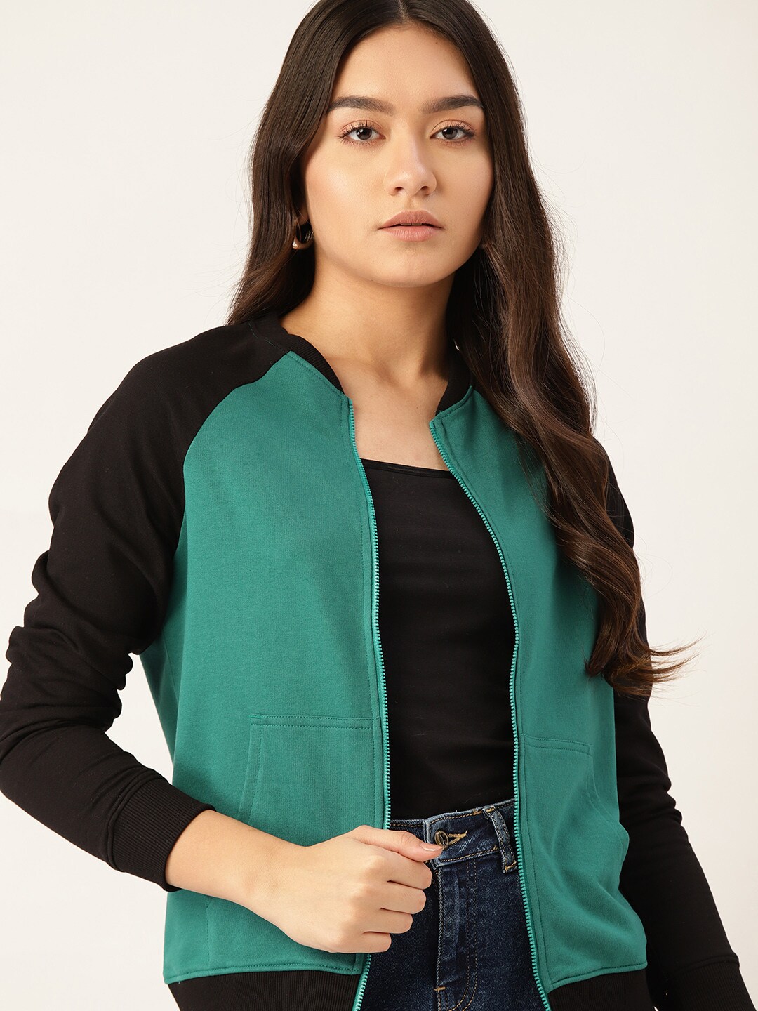 DressBerry Women Green & Black Solid Sweatshirt Price in India