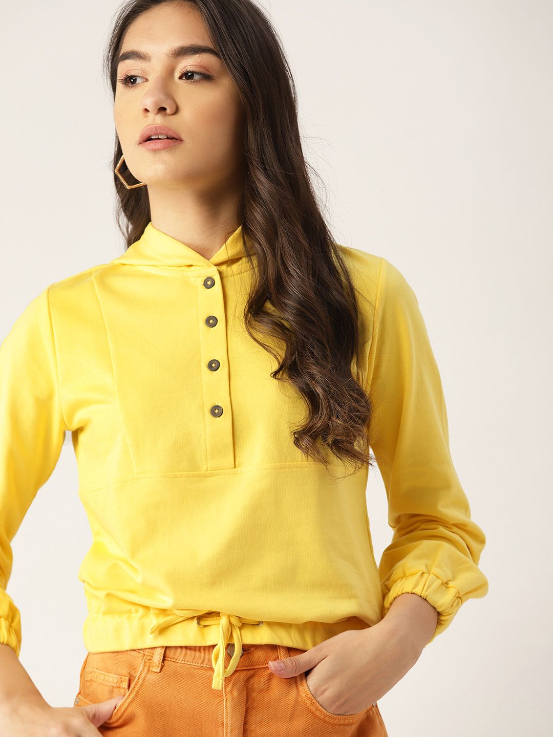 DressBerry Women Yellow Solid Sweatshirt Price in India
