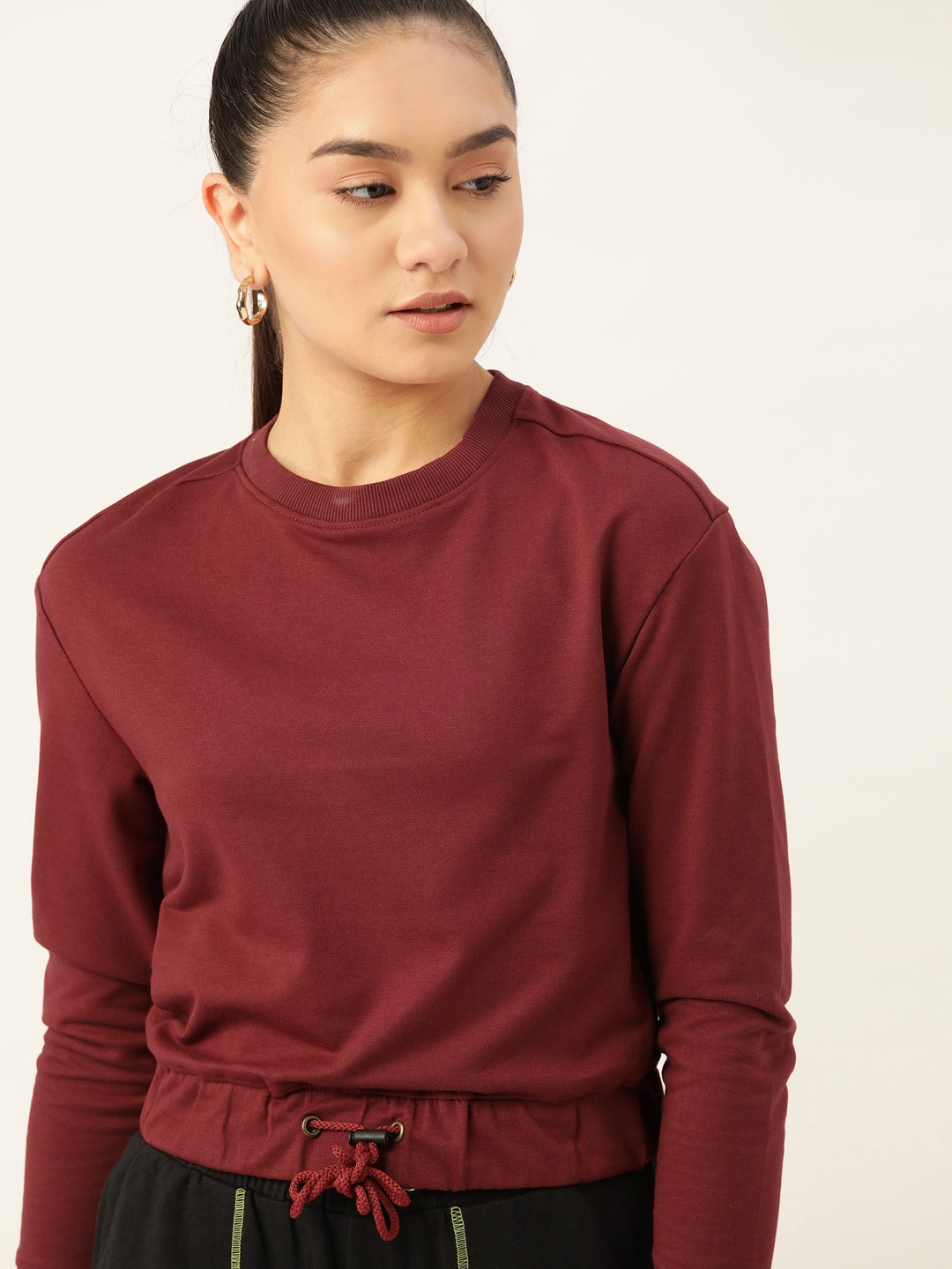 DressBerry Women Maroon Solid Sweatshirt Price in India