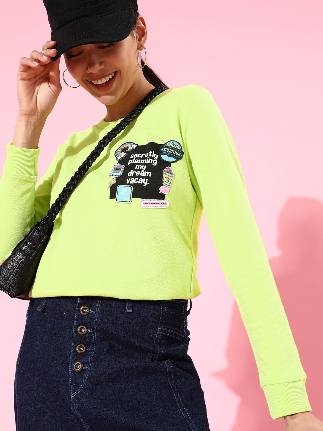 DressBerry Women Fluorescent Green Solid Quirky Outerwear Sweatshirt Price in India
